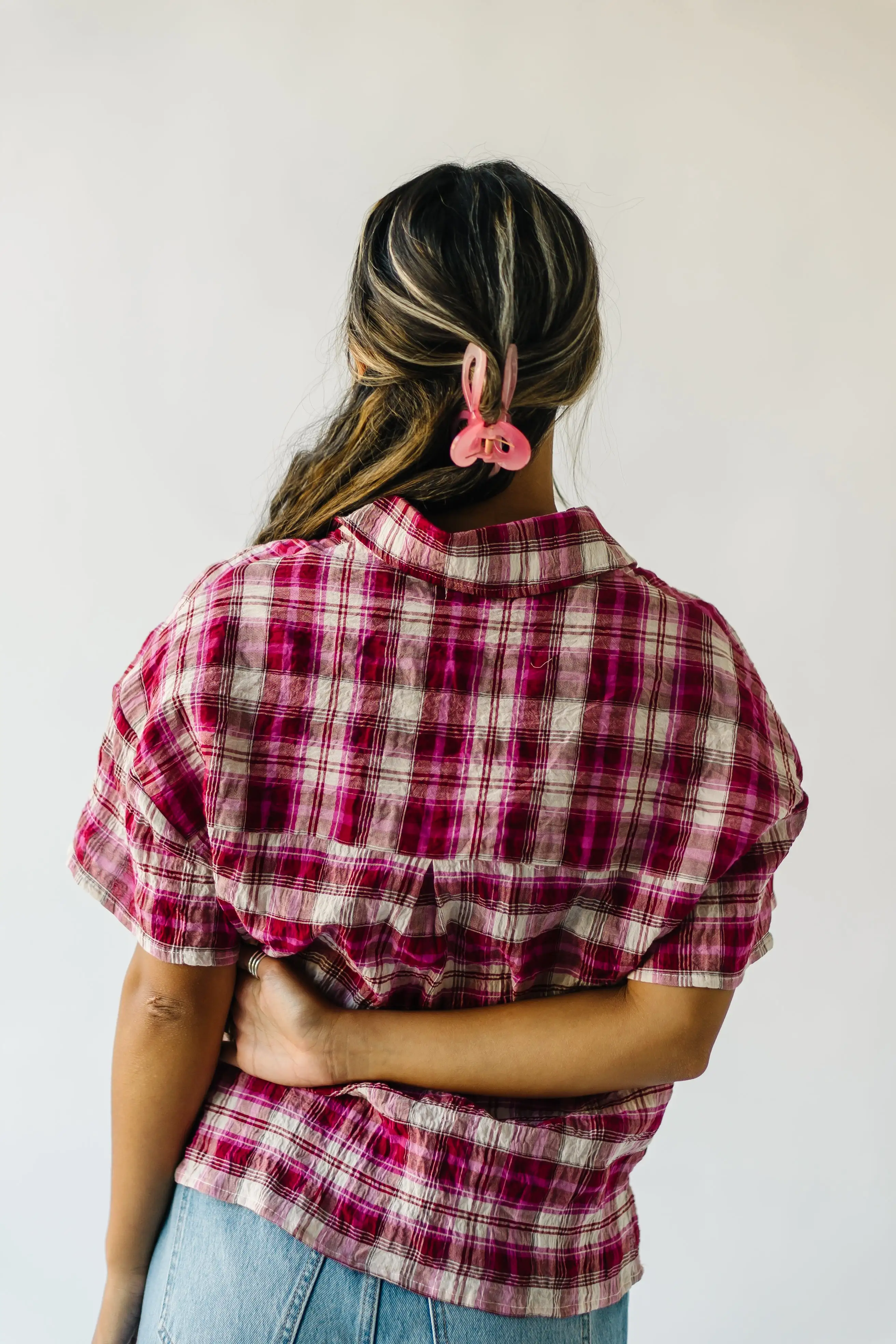 The Motley Checkered Blouse in Fuchsia