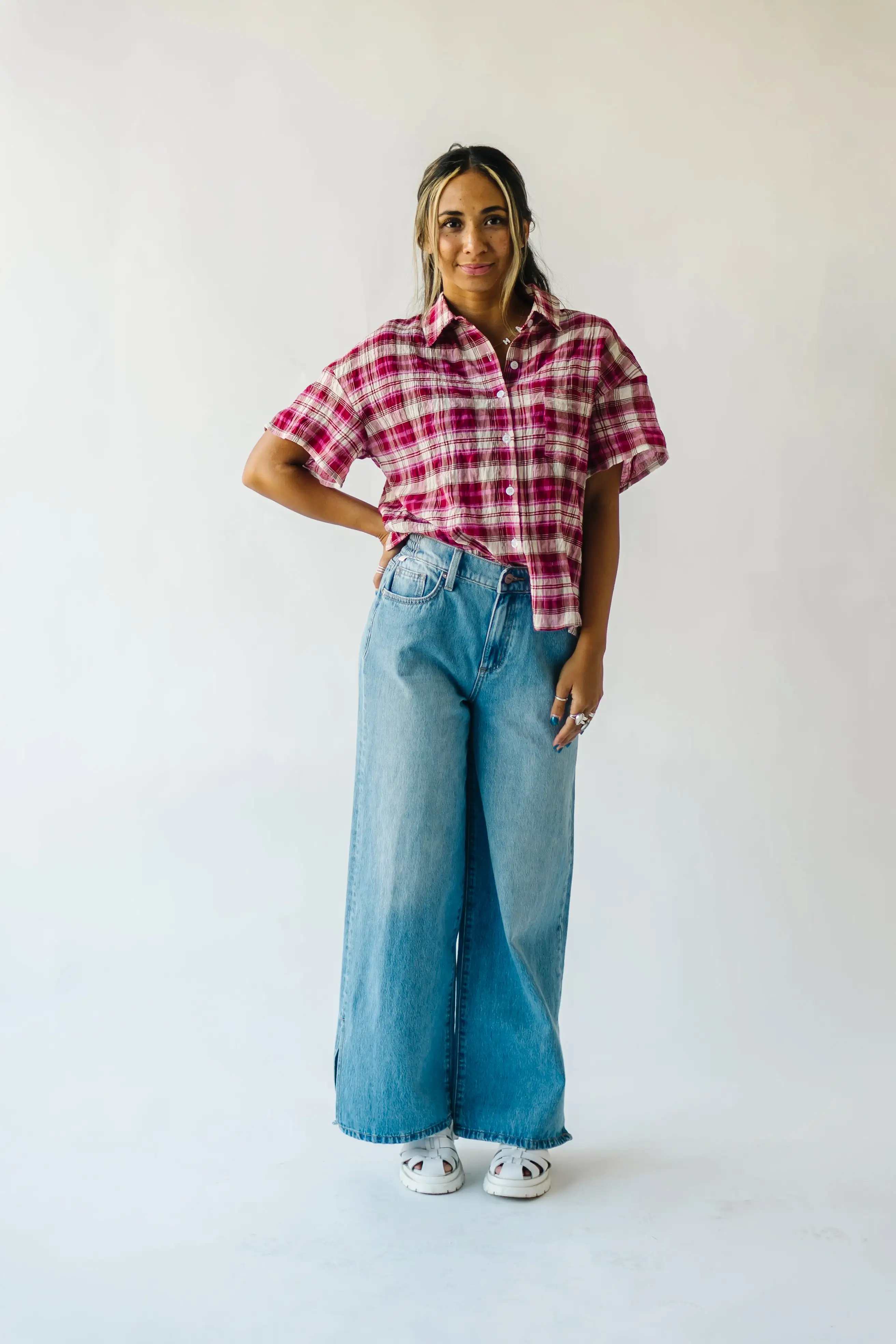 The Motley Checkered Blouse in Fuchsia