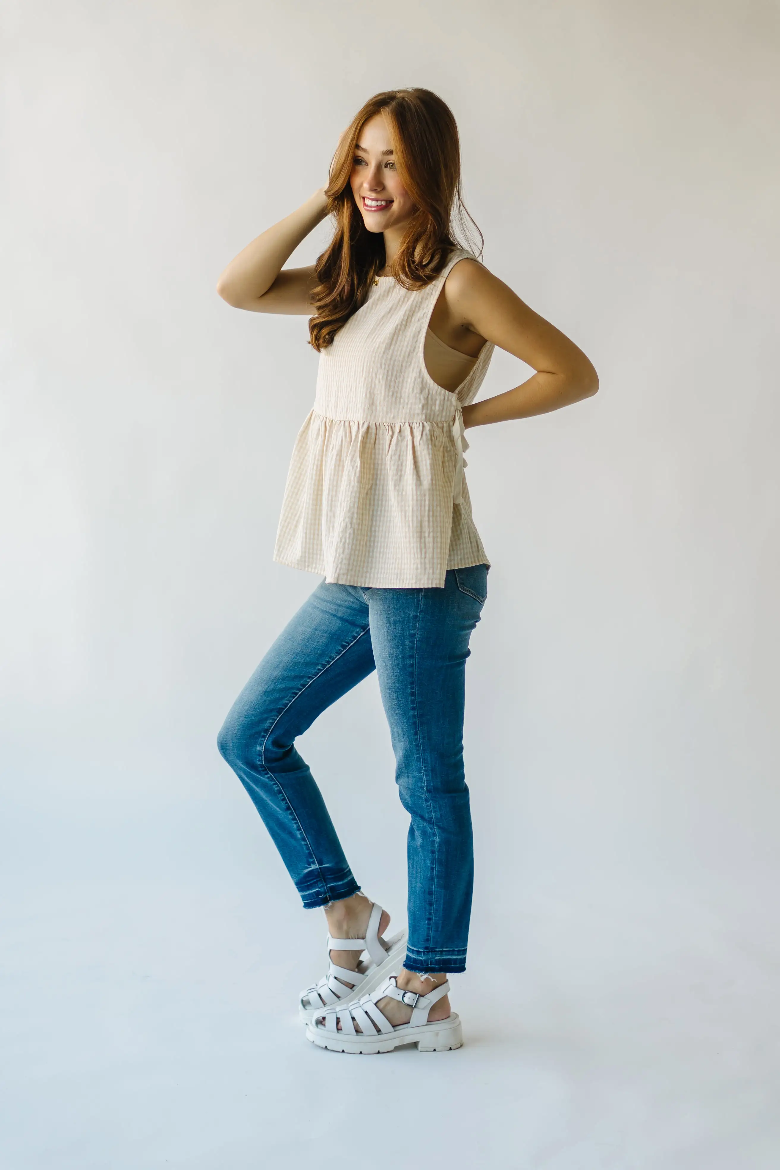 The Novesta Side Ruffle Blouse in Cream Multi