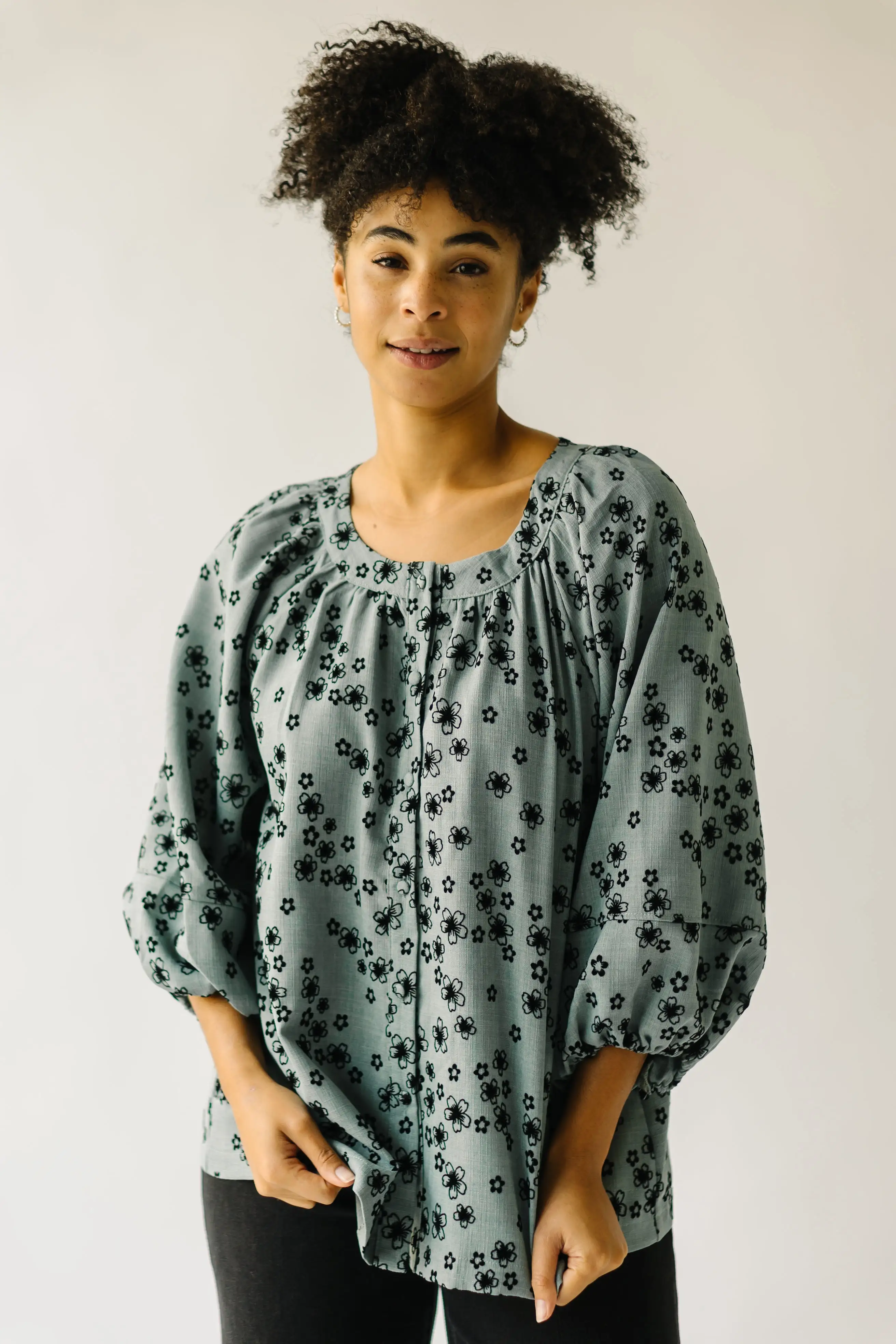 The Piester Floral Textured Blouse in Sage