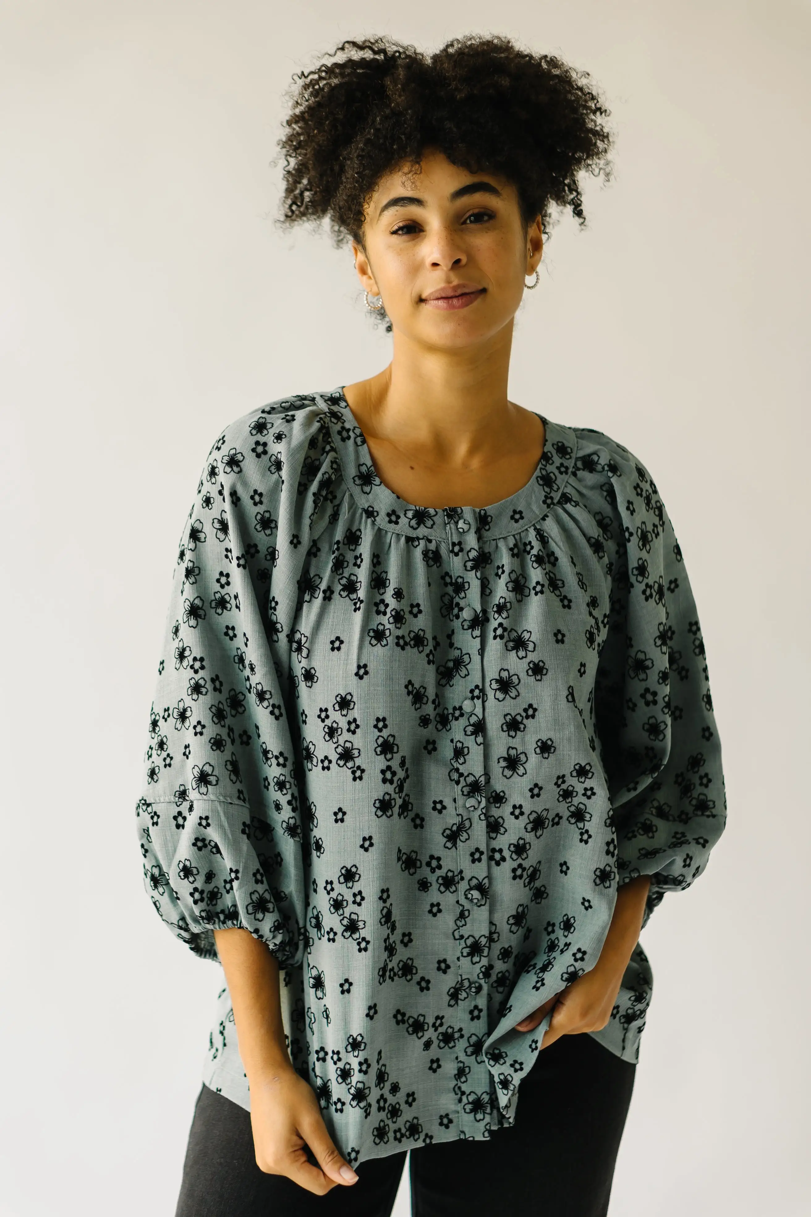 The Piester Floral Textured Blouse in Sage