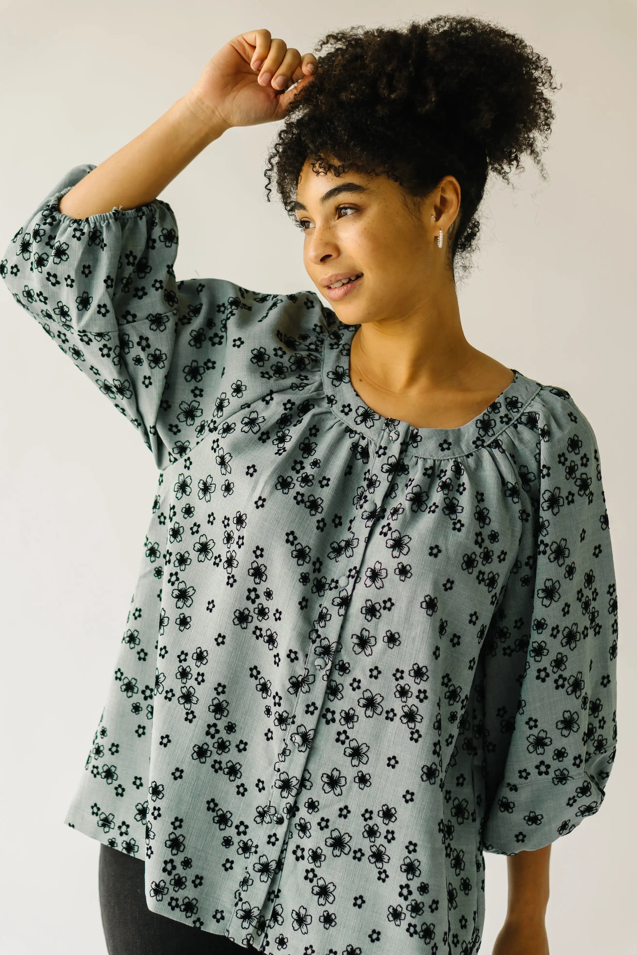 The Piester Floral Textured Blouse in Sage