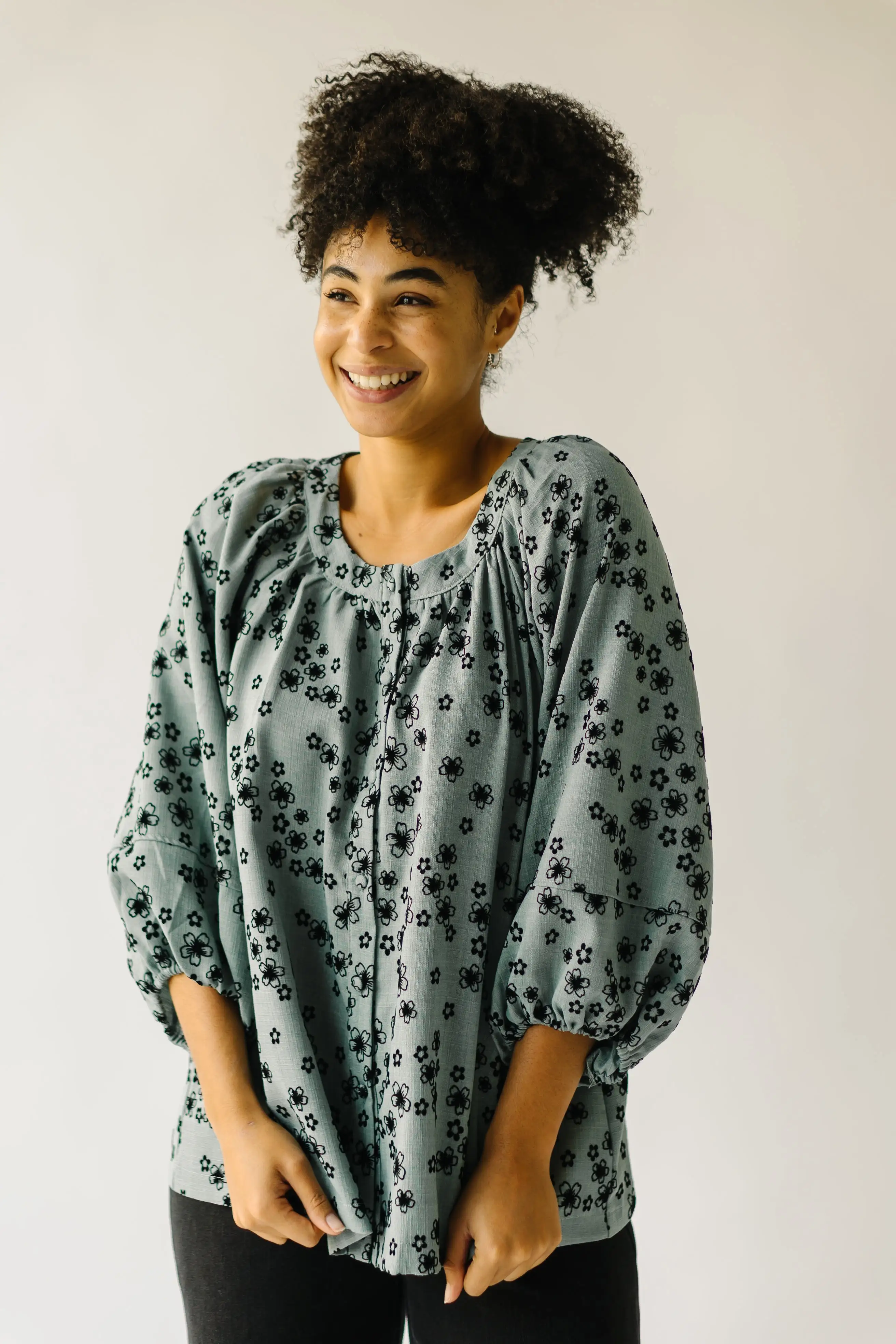 The Piester Floral Textured Blouse in Sage