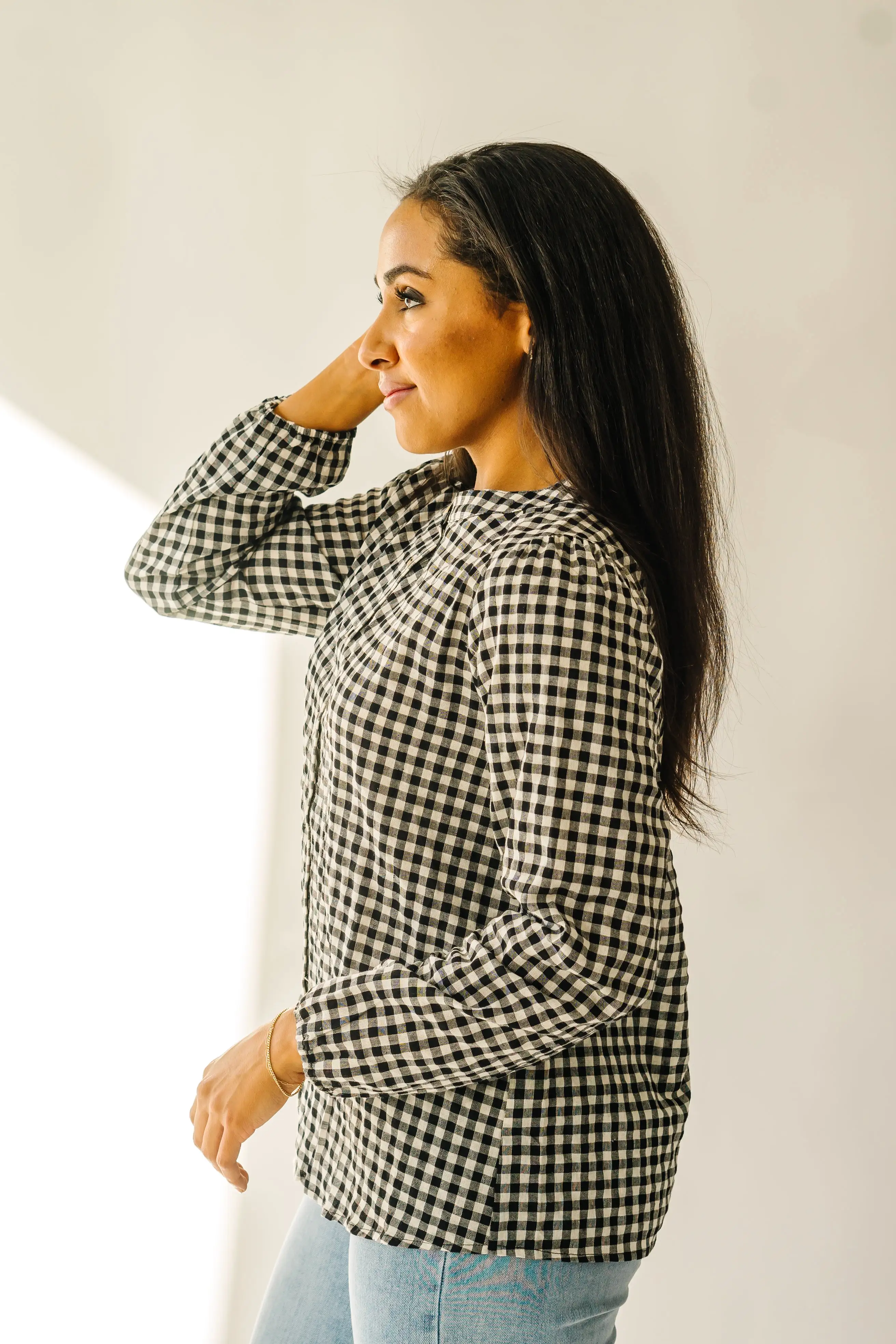 The Rentz Gingham Checked Blouse in White + Black