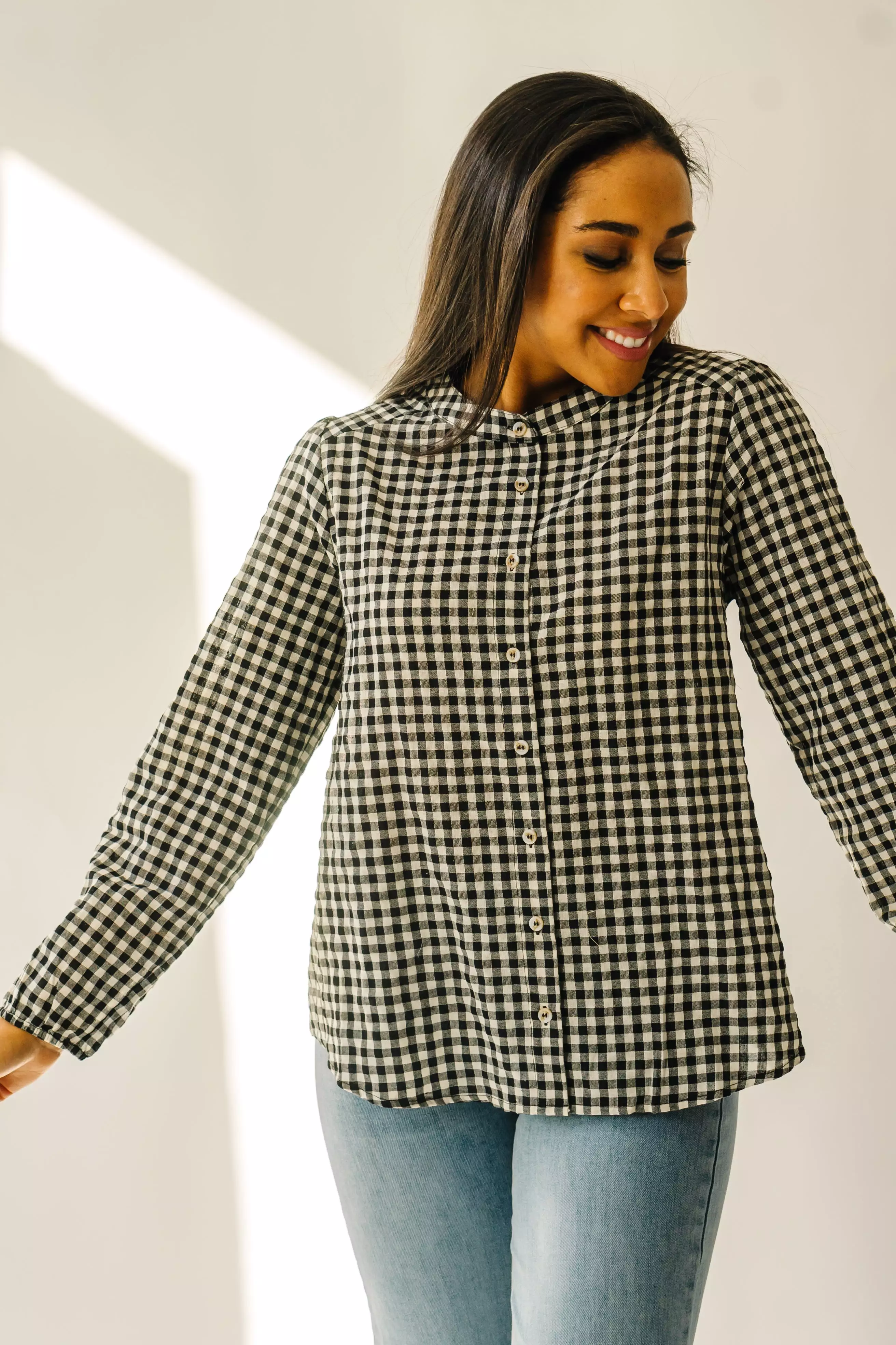 The Rentz Gingham Checked Blouse in White + Black