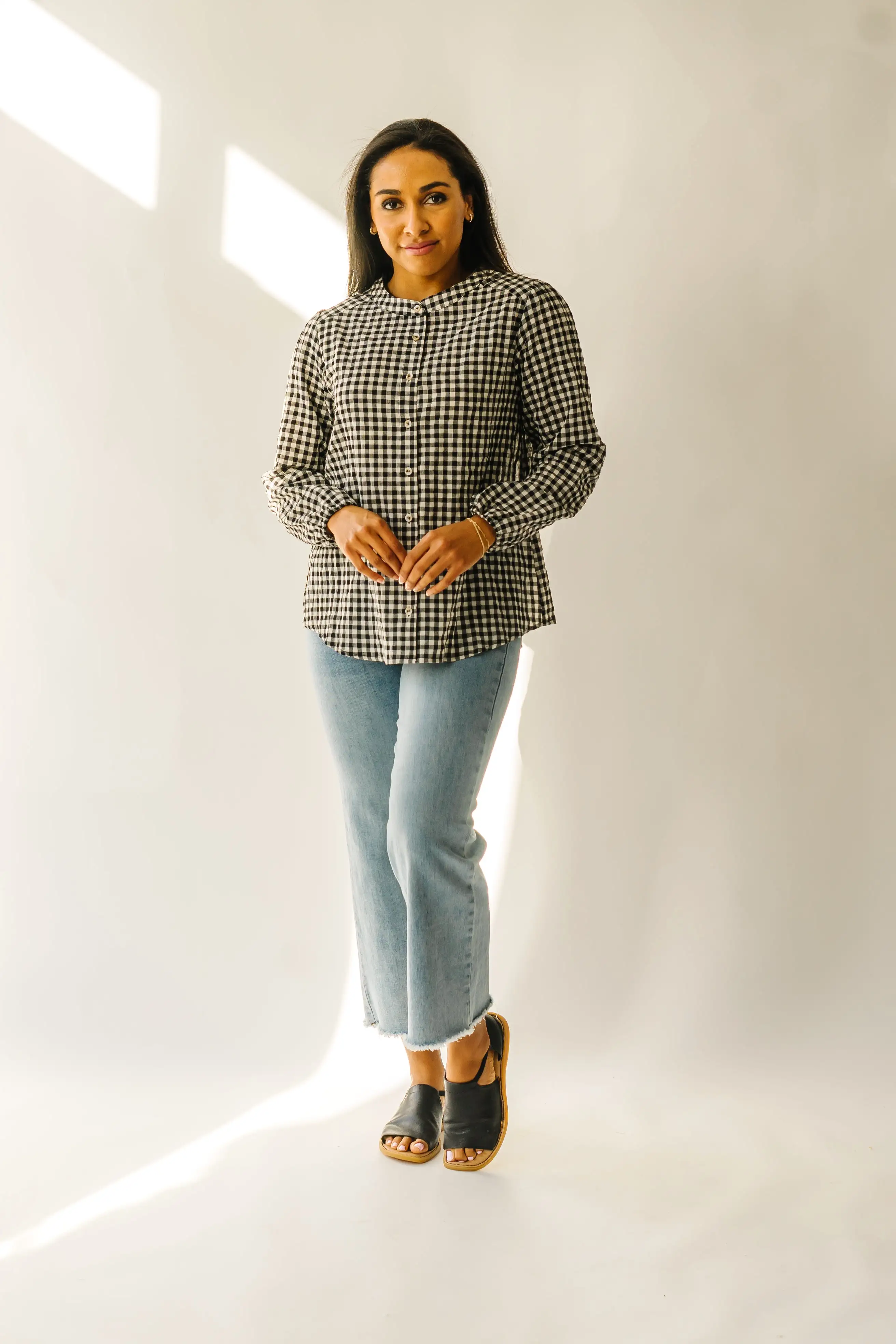 The Rentz Gingham Checked Blouse in White + Black