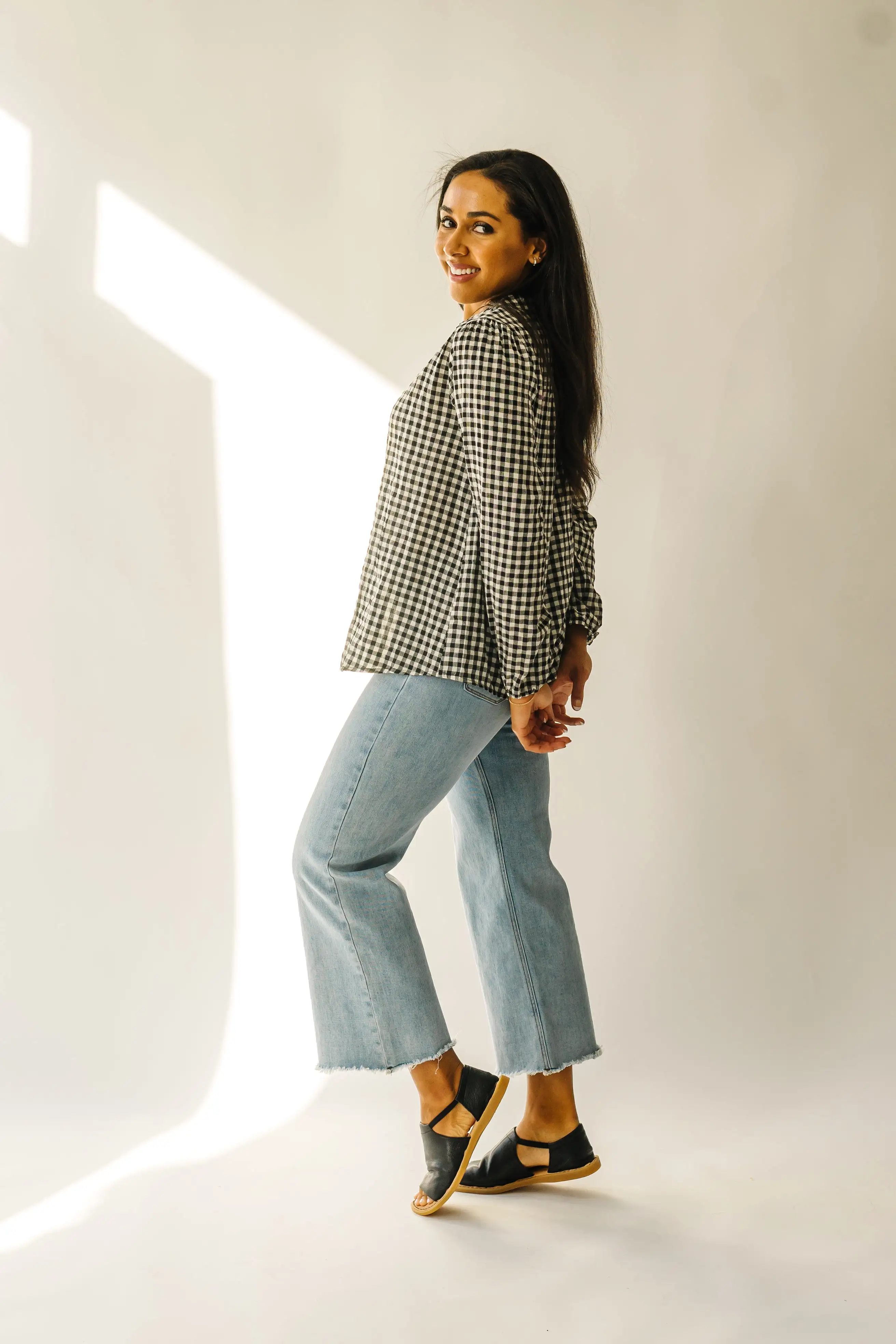 The Rentz Gingham Checked Blouse in White + Black