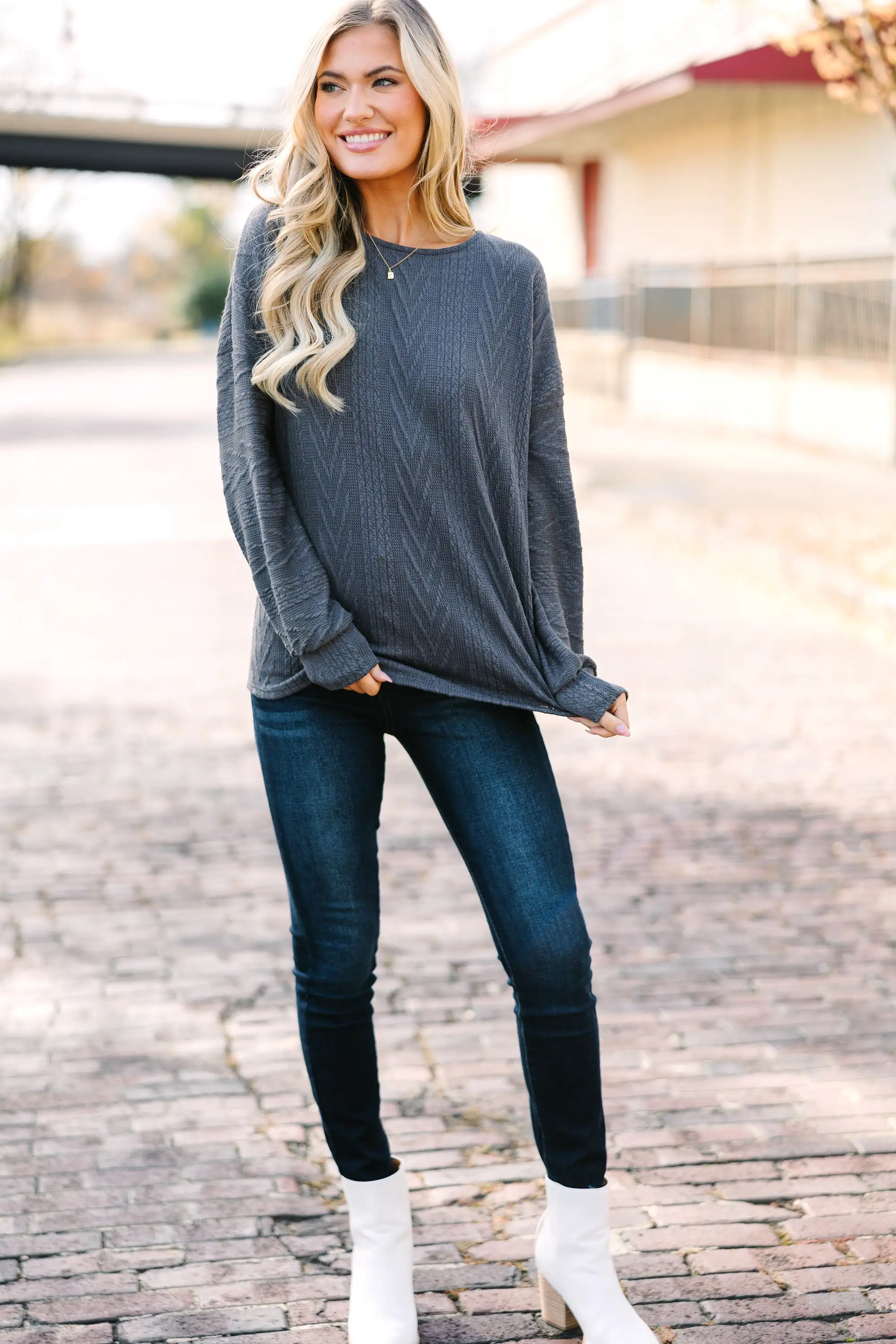 The Slouchy Ash Gray Cable Knit Top