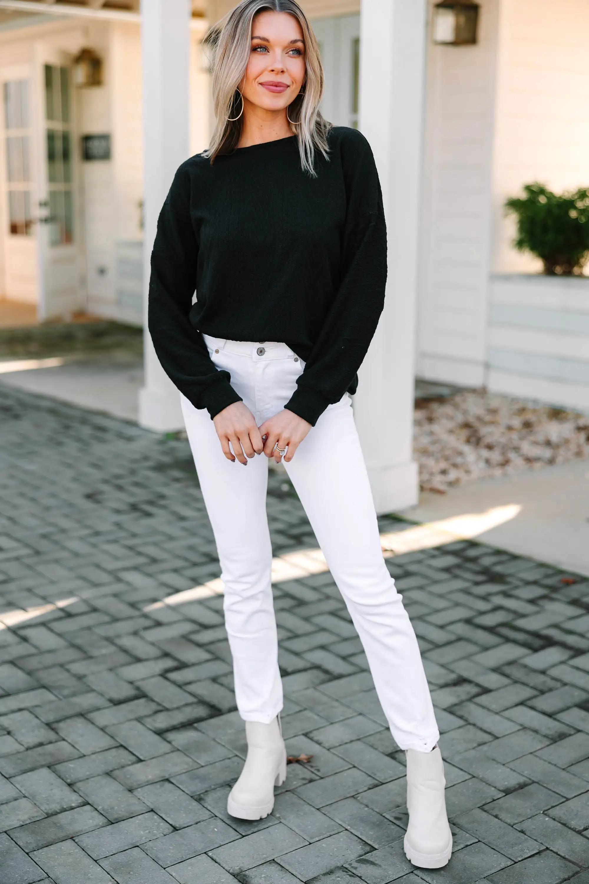 The Slouchy Black Cable Knit Top