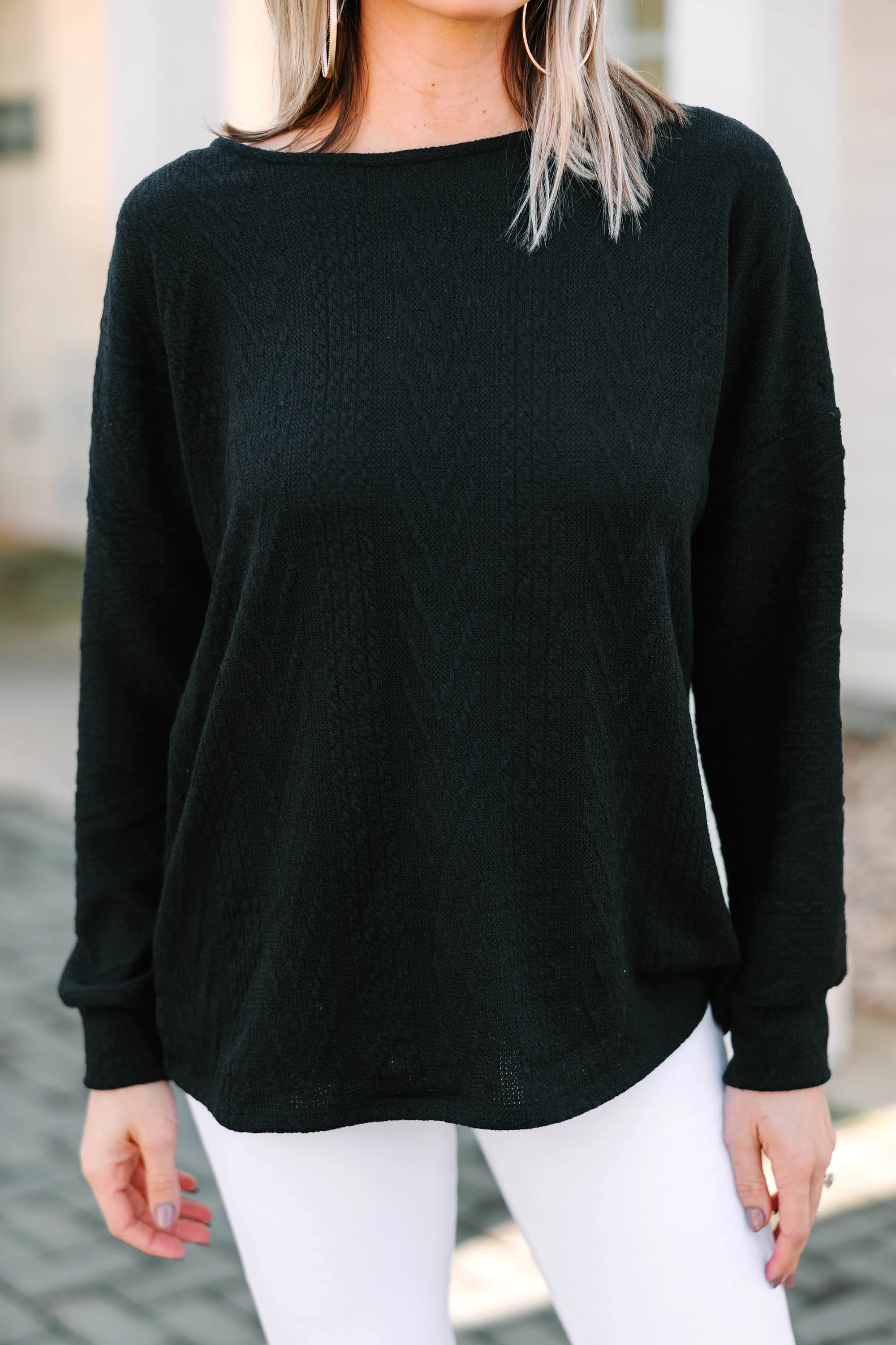 The Slouchy Black Cable Knit Top