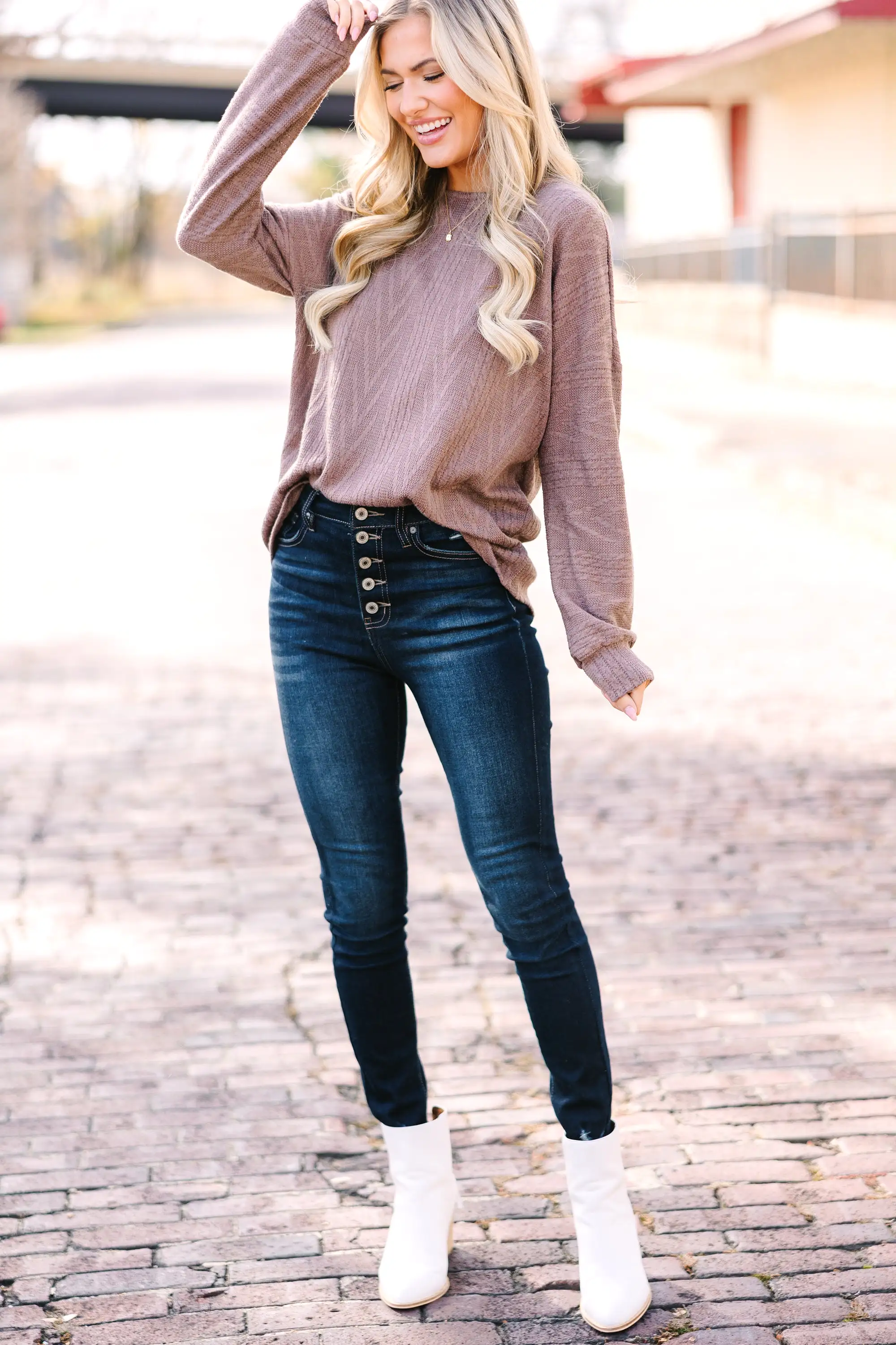 The Slouchy Mushroom Brown Cable Knit Top