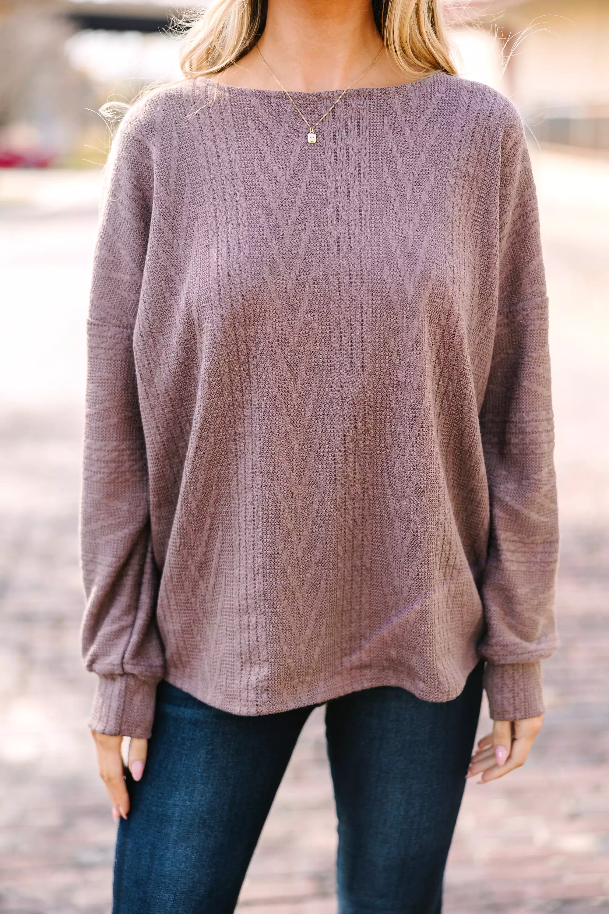 The Slouchy Mushroom Brown Cable Knit Top