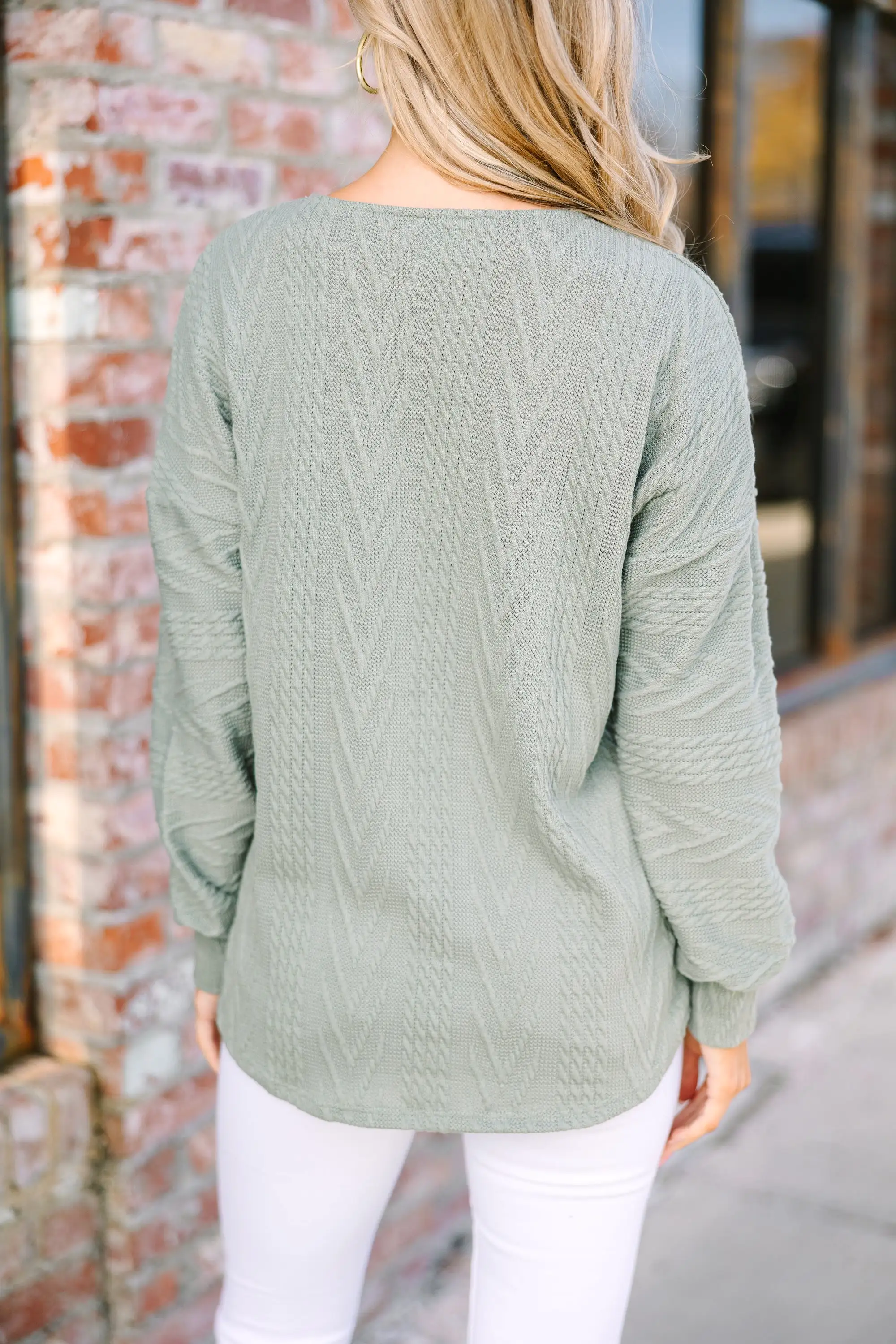 The Slouchy Olive Green Cable Knit Top