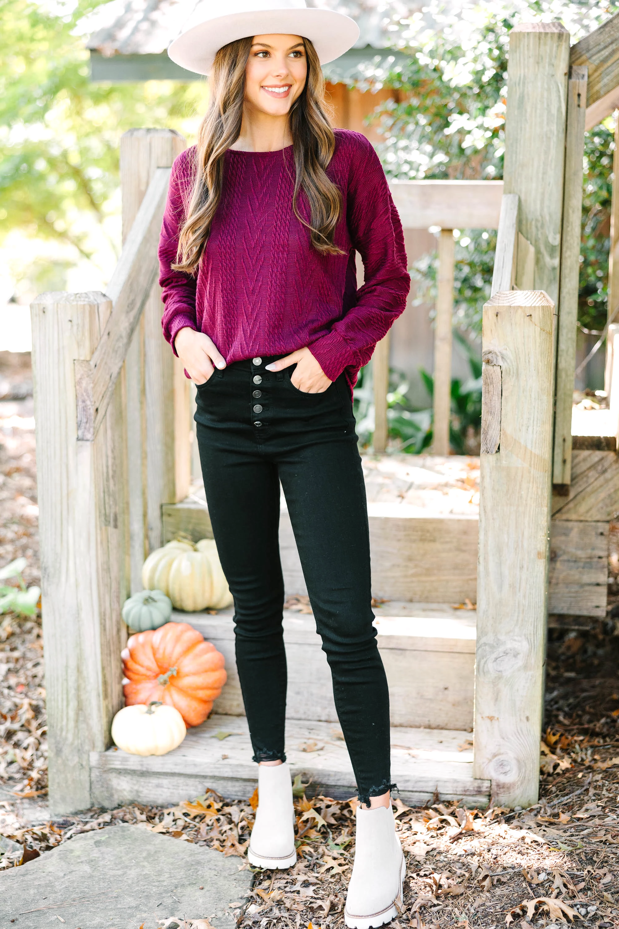 The Slouchy Wine Red Cable Knit Top