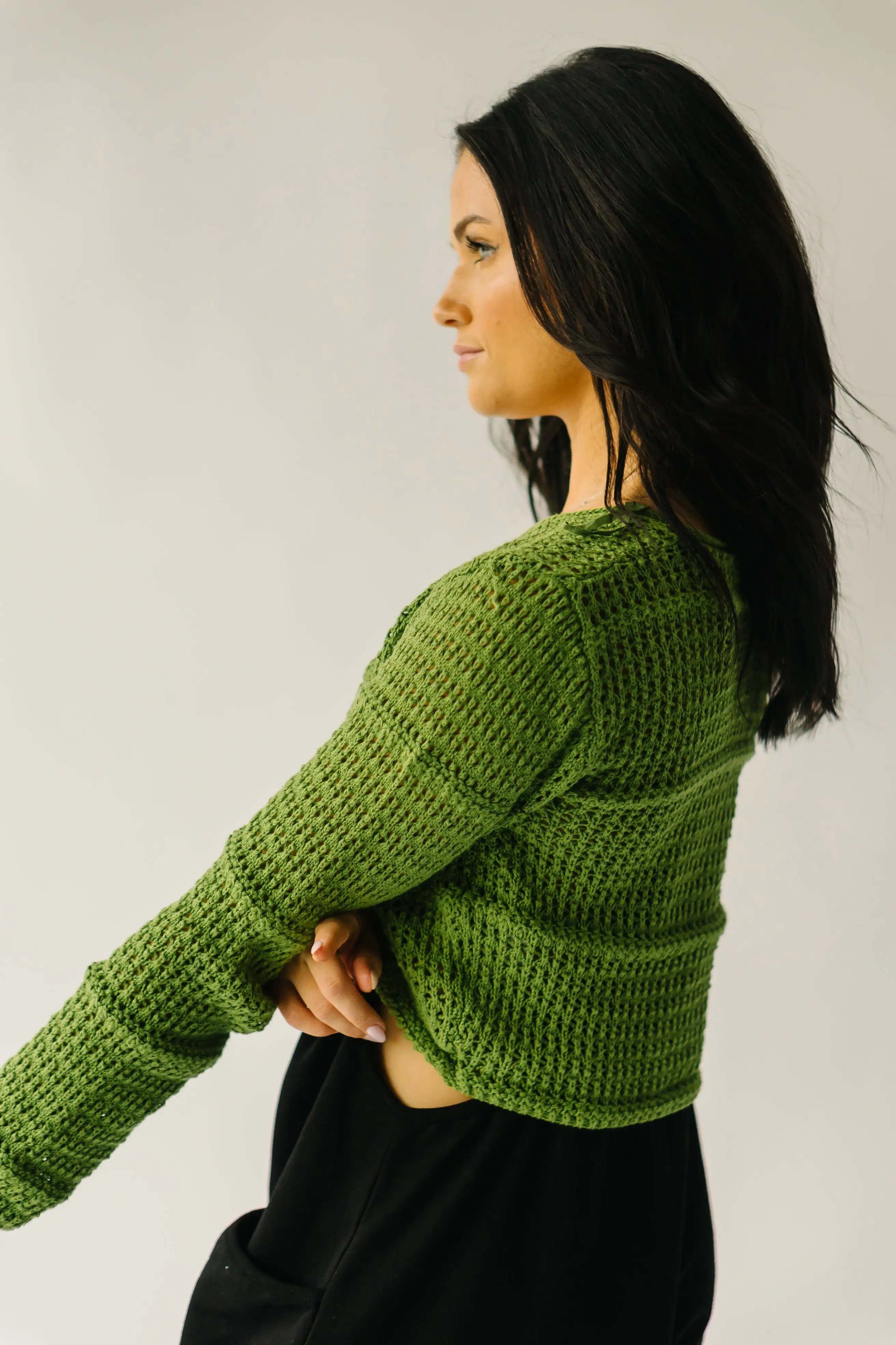 The Stancil Crochet Twist Blouse in Avocado