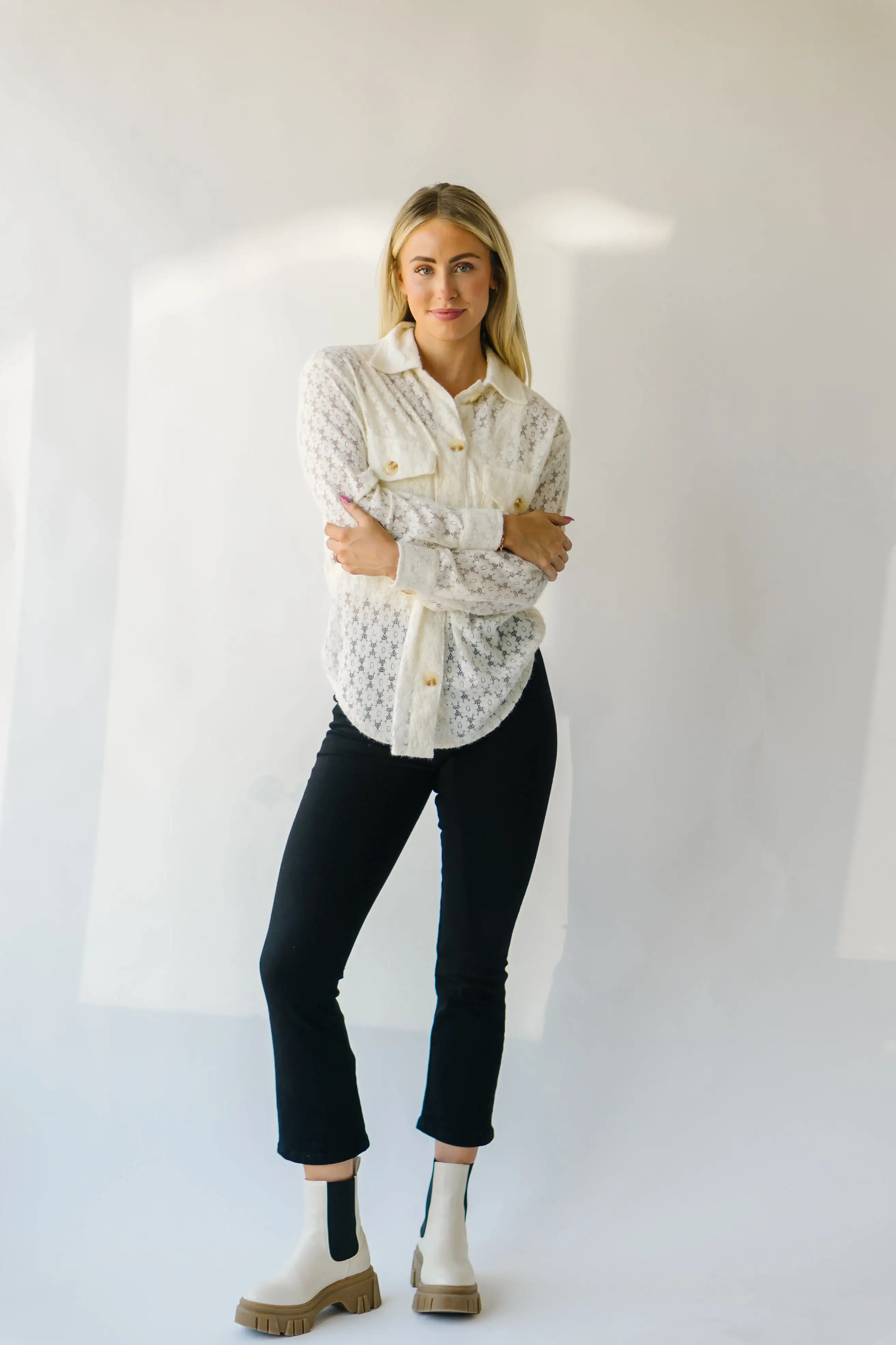 The Westfall Button-Up Shacket in Ivory