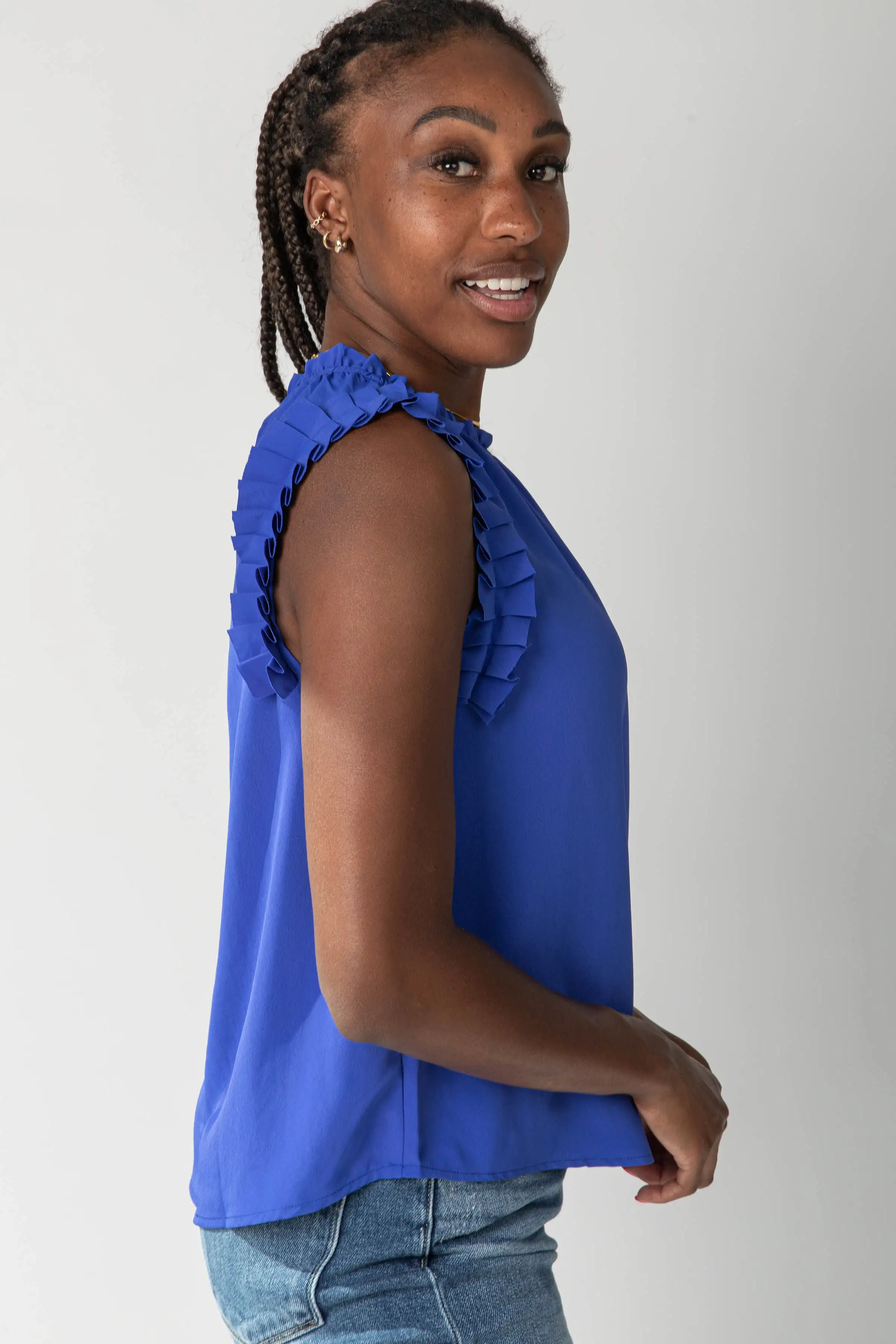 The Wilmer Ruffle Sleeve Top in Royal Blue