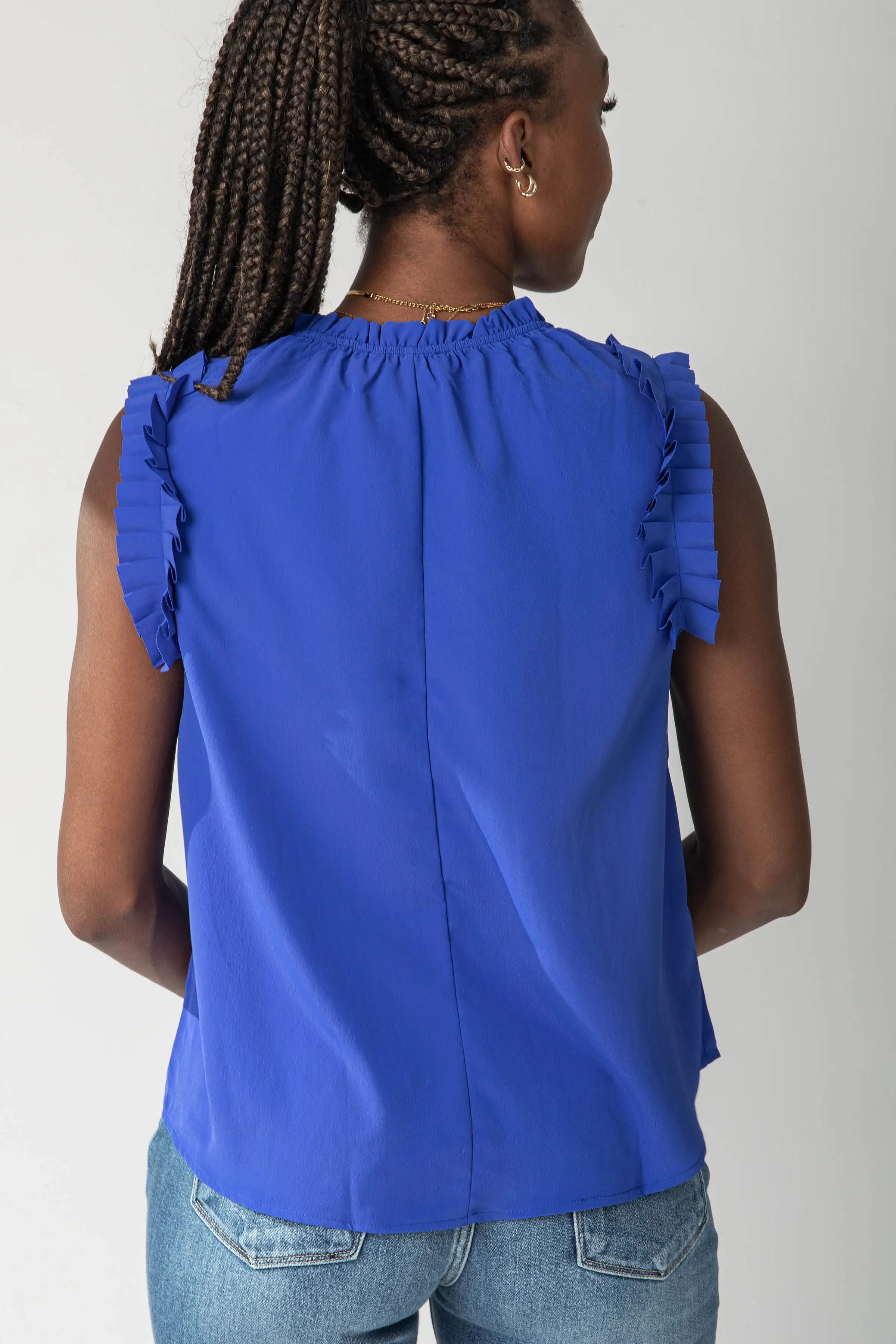 The Wilmer Ruffle Sleeve Top in Royal Blue