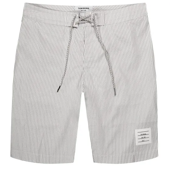 Thom Browne Striped Seersucker Swim Short White