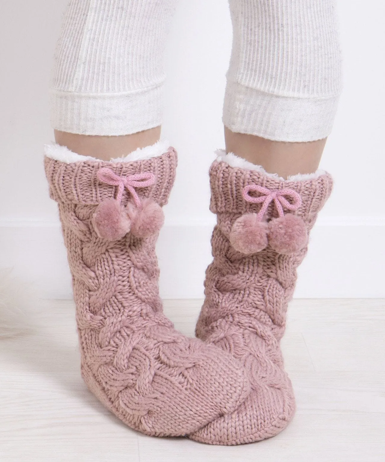 Totes toasties Ladies Luxury Cable Knit Slipper Sock