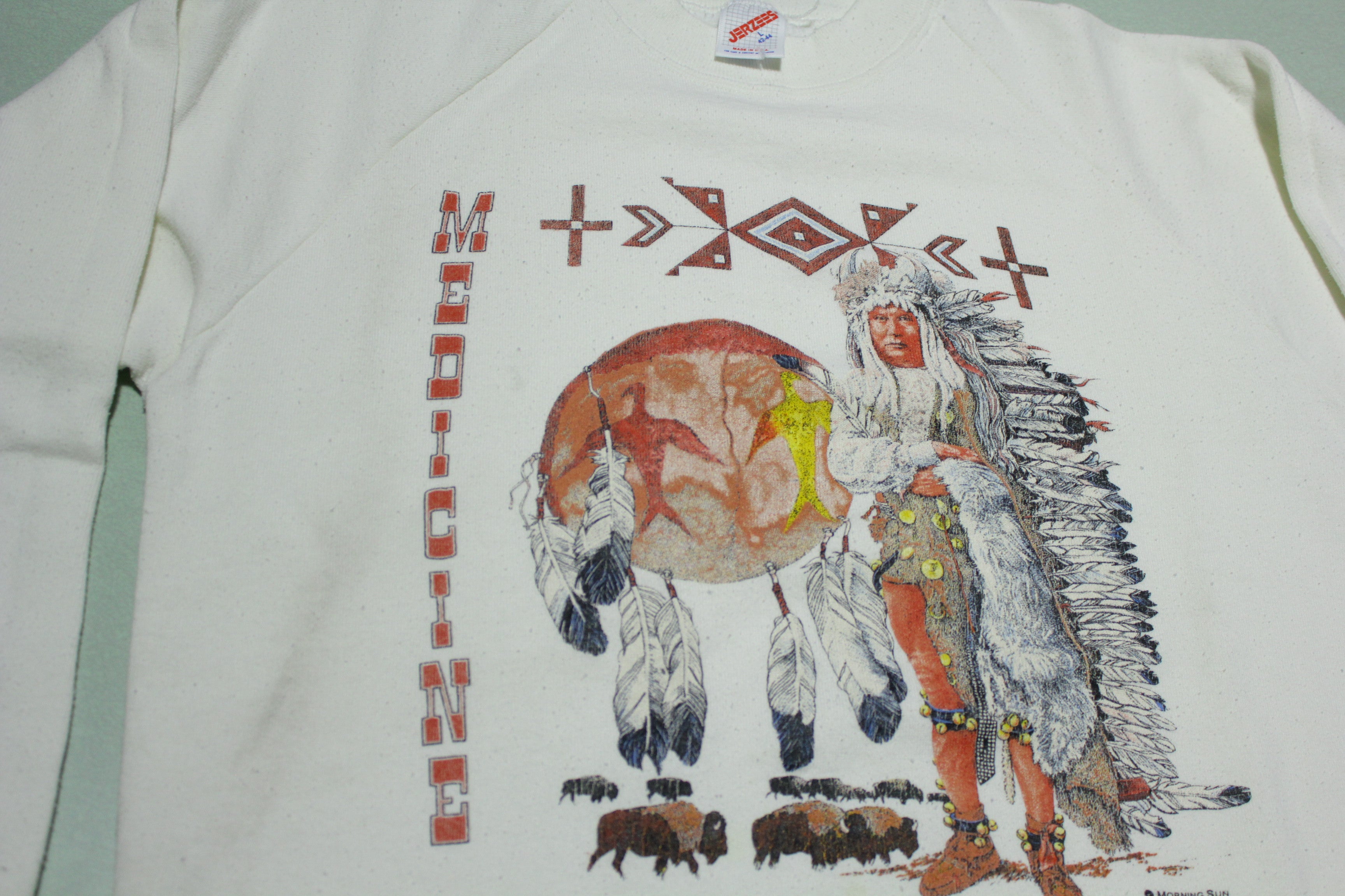 Tribal Native American War Chief Vintage 80's Morning Sun Crewneck Sweatshirt