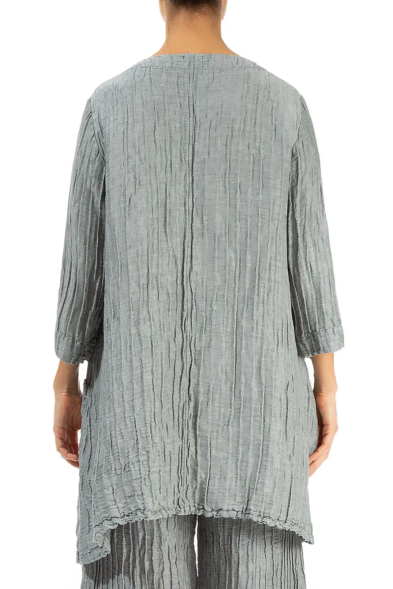 Twin Pockets Crinkled Sage Silk Linen Tunic