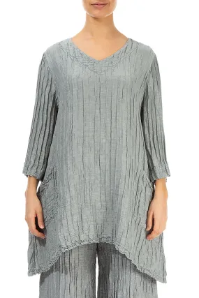 Twin Pockets Crinkled Sage Silk Linen Tunic