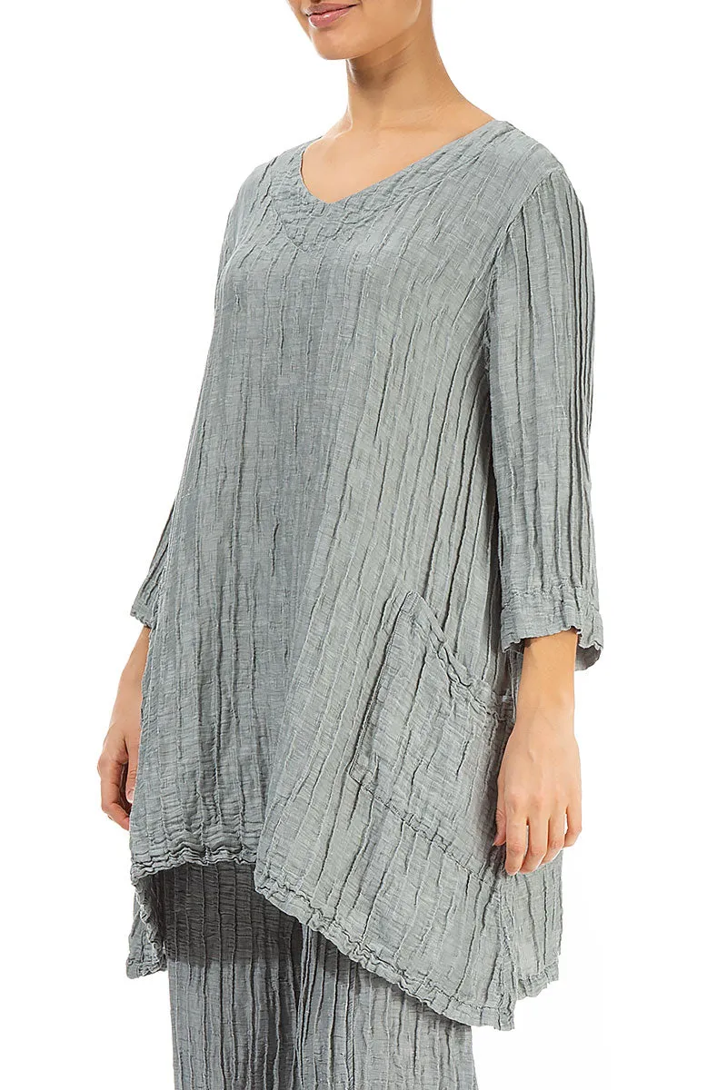 Twin Pockets Crinkled Sage Silk Linen Tunic