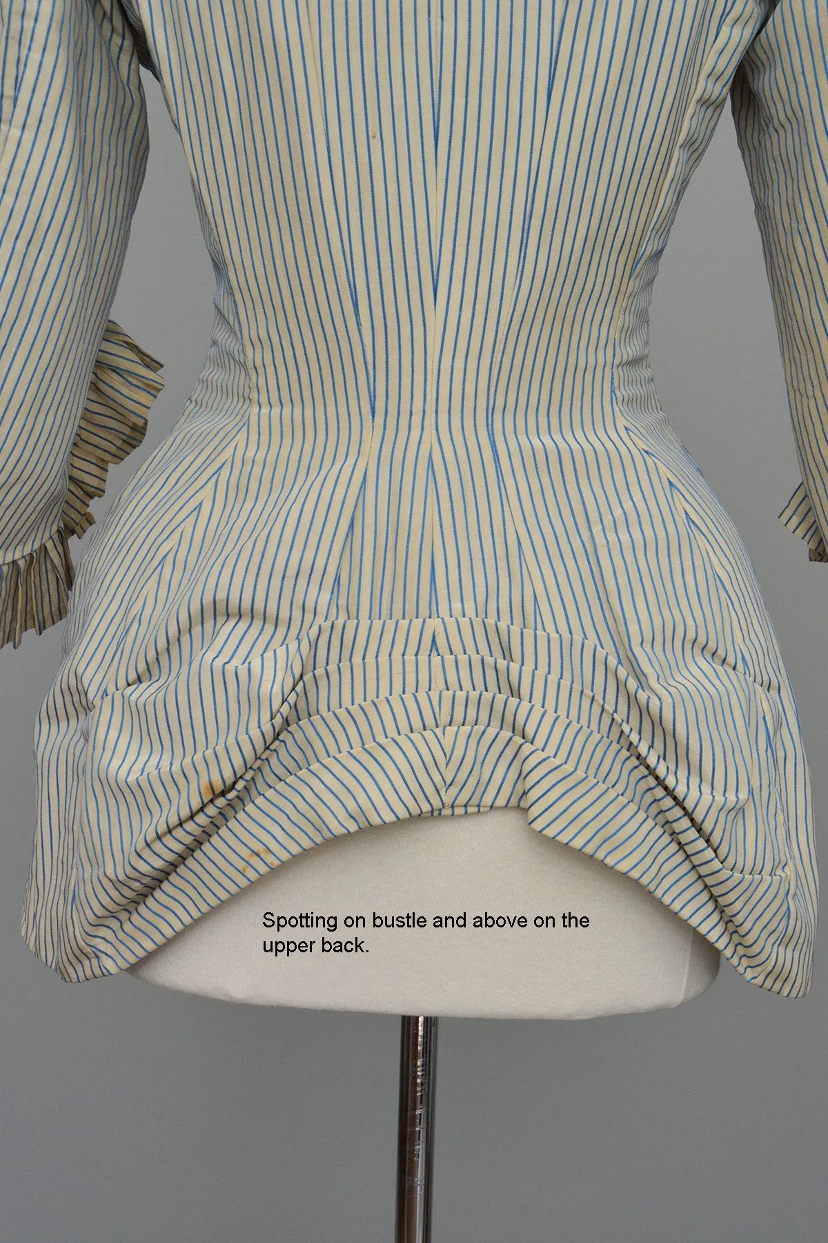 Victorian Bustle Jacket Blue and White Striped, Incredible Bustle