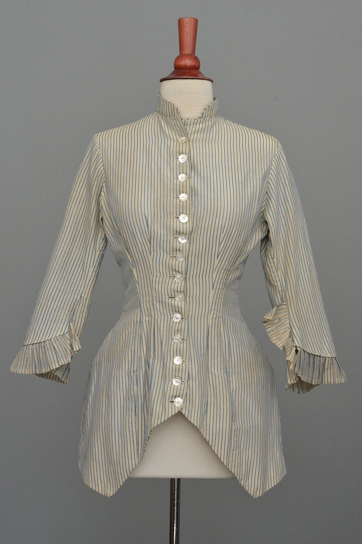 Victorian Bustle Jacket Blue and White Striped, Incredible Bustle