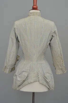 Victorian Bustle Jacket Blue and White Striped, Incredible Bustle