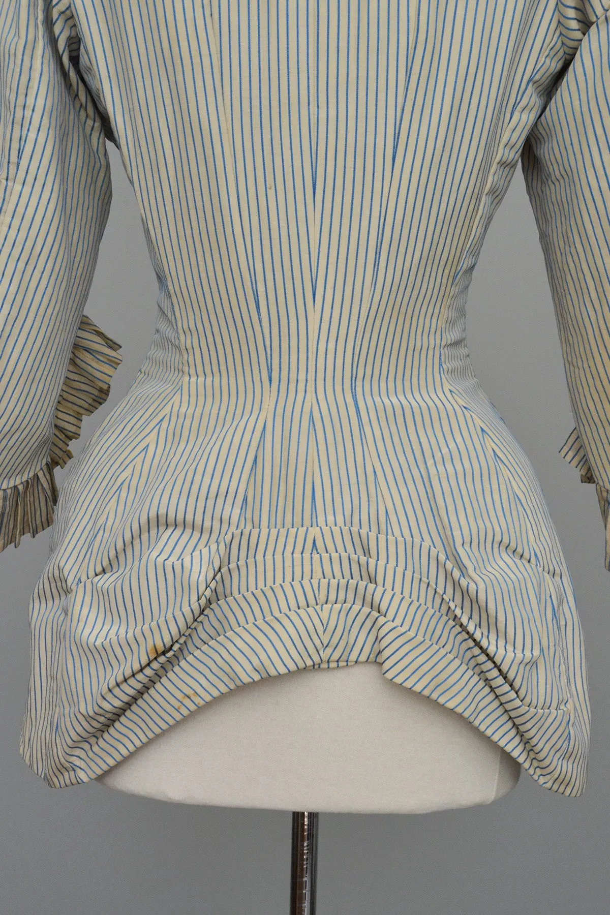 Victorian Bustle Jacket Blue and White Striped, Incredible Bustle