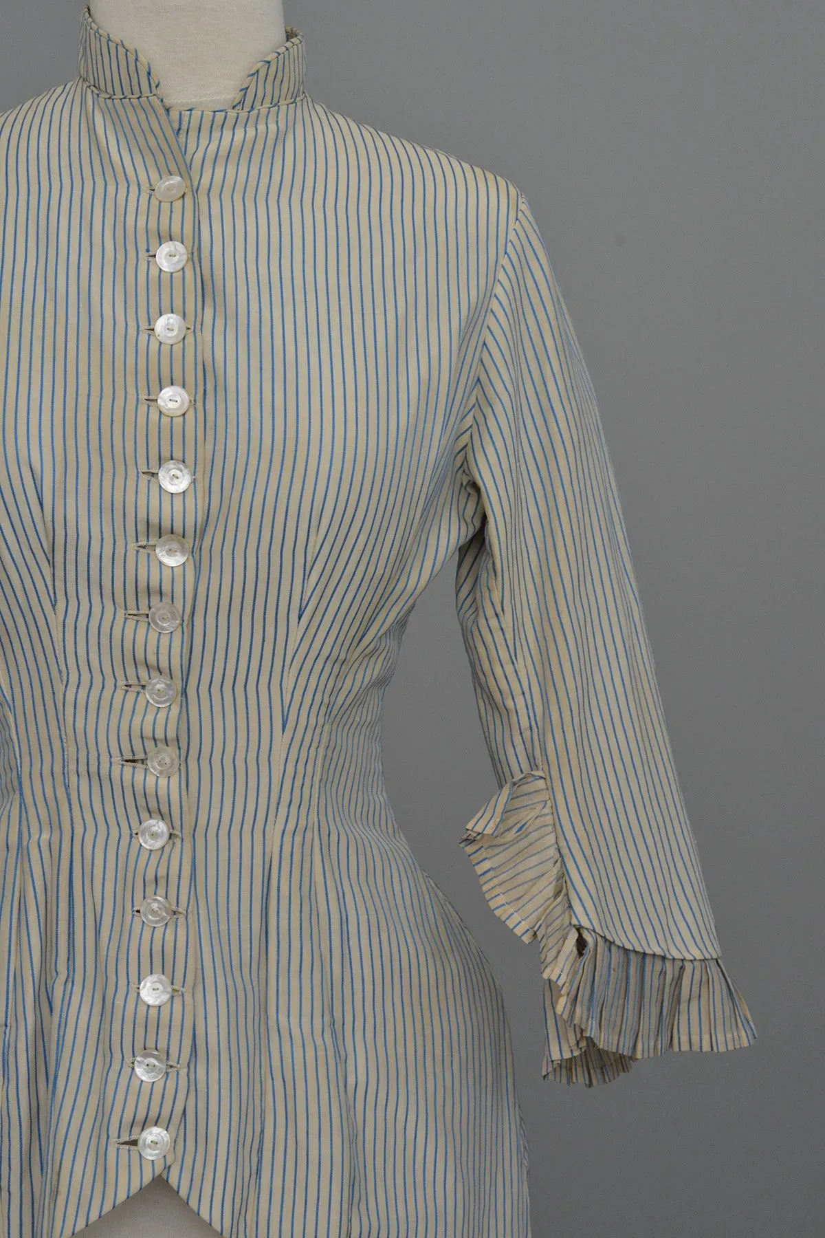 Victorian Bustle Jacket Blue and White Striped, Incredible Bustle