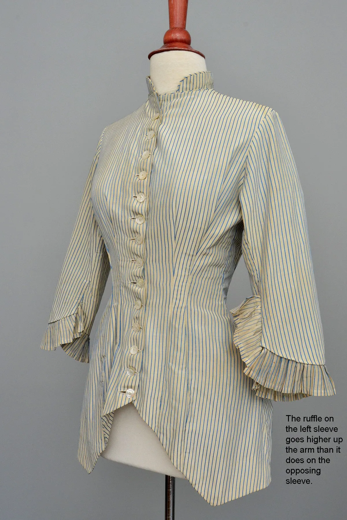 Victorian Bustle Jacket Blue and White Striped, Incredible Bustle