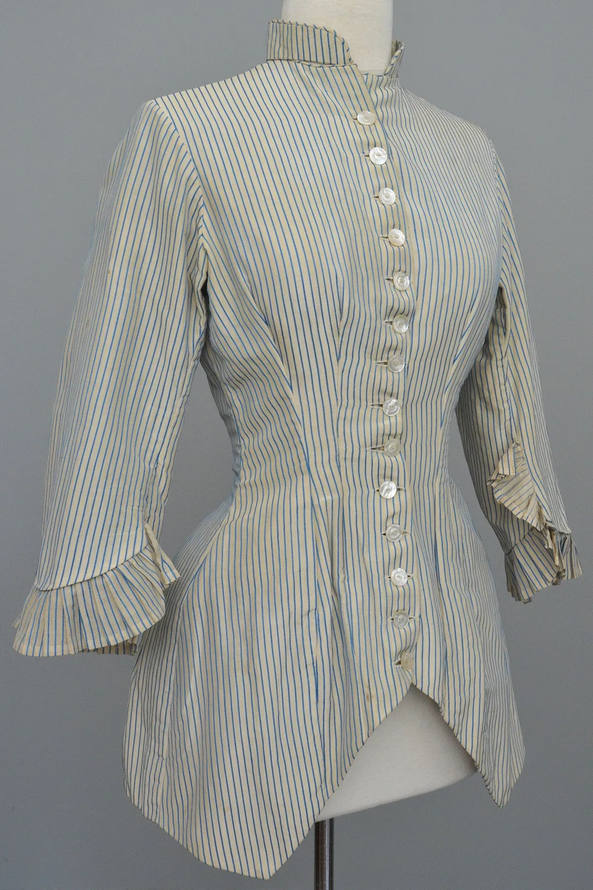 Victorian Bustle Jacket Blue and White Striped, Incredible Bustle