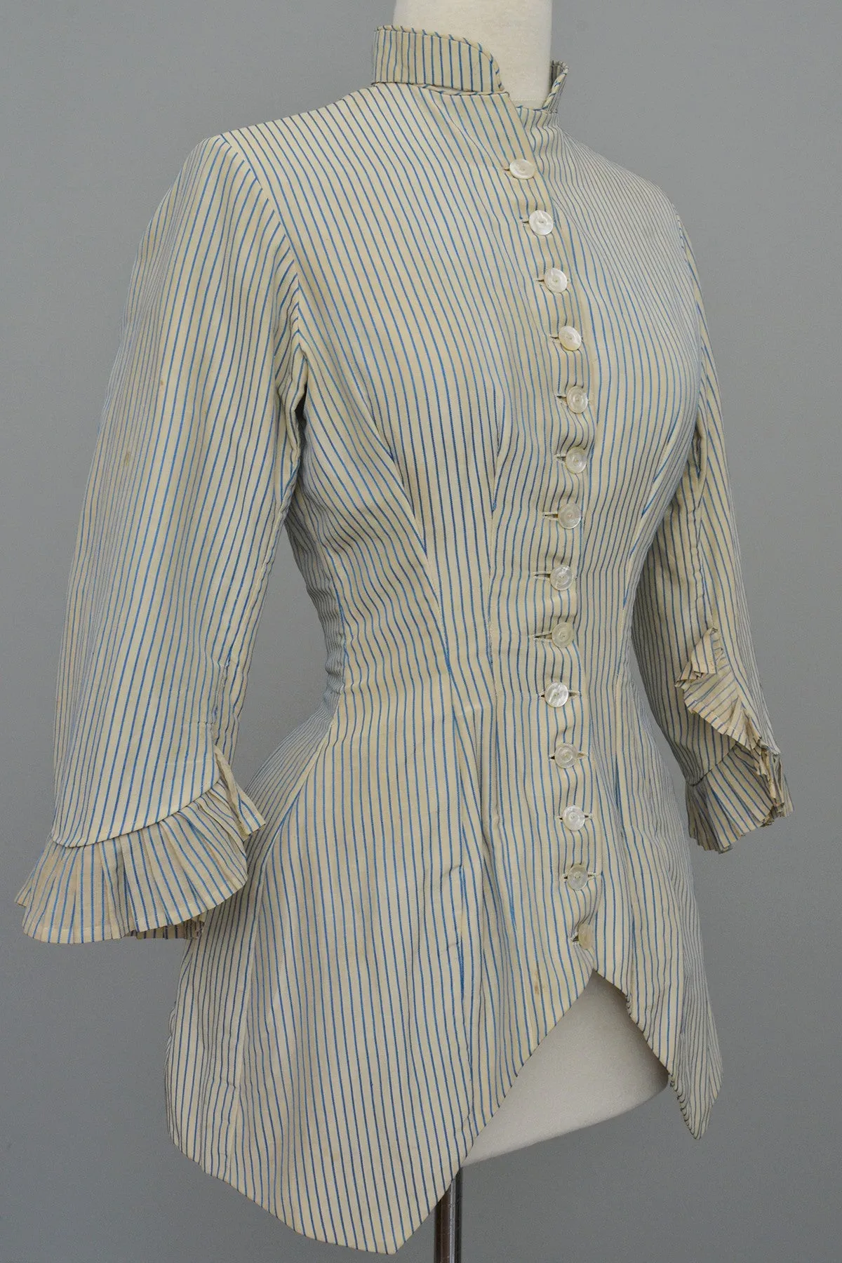 Victorian Bustle Jacket Blue and White Striped, Incredible Bustle