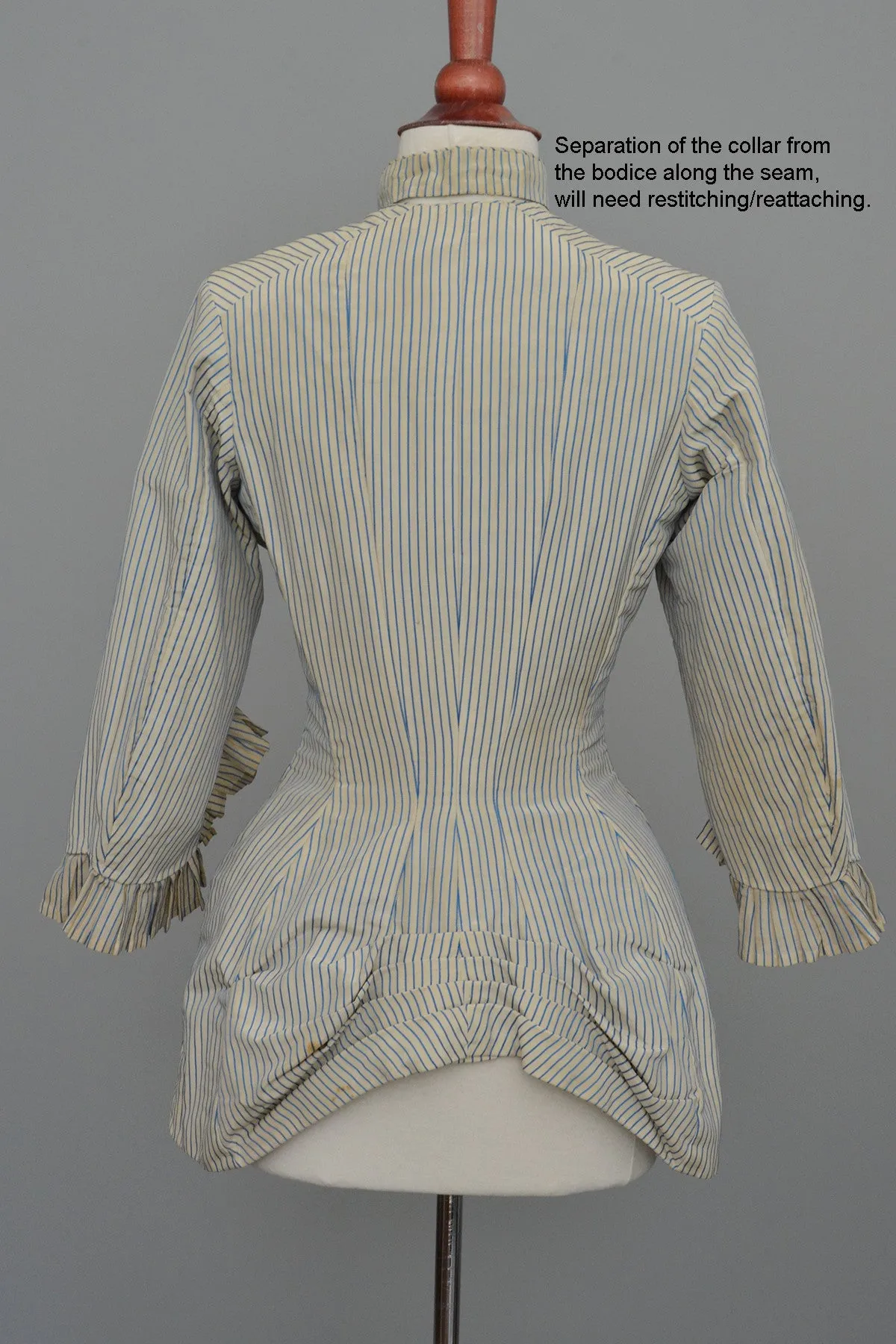 Victorian Bustle Jacket Blue and White Striped, Incredible Bustle