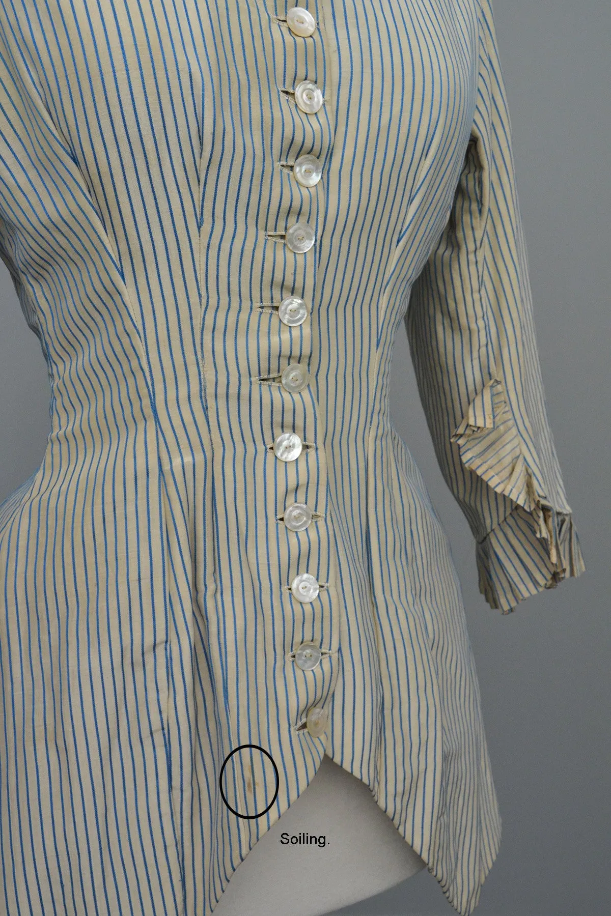 Victorian Bustle Jacket Blue and White Striped, Incredible Bustle