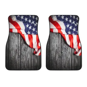 Vintage American Flag Wood Front Floor Mats Set of 2