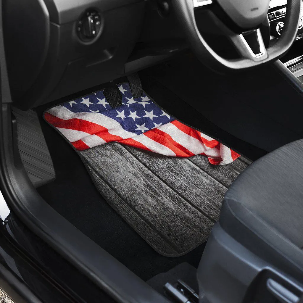 Vintage American Flag Wood Front Floor Mats Set of 2