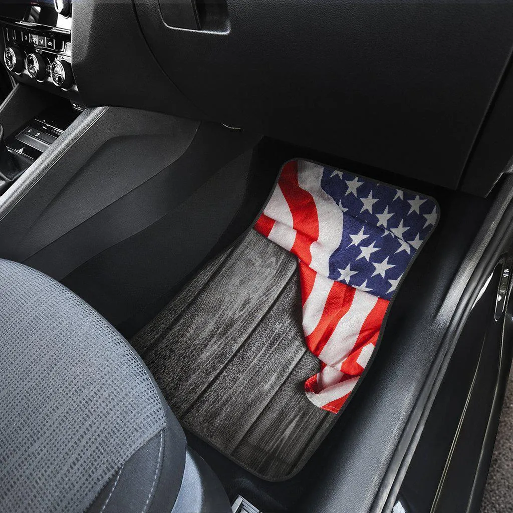 Vintage American Flag Wood Front Floor Mats Set of 2