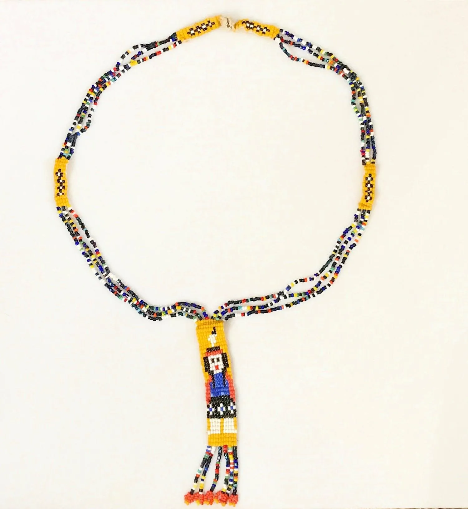 Vintage Native American Glass Seed Beaded Fringed Tassel Necklace (2)