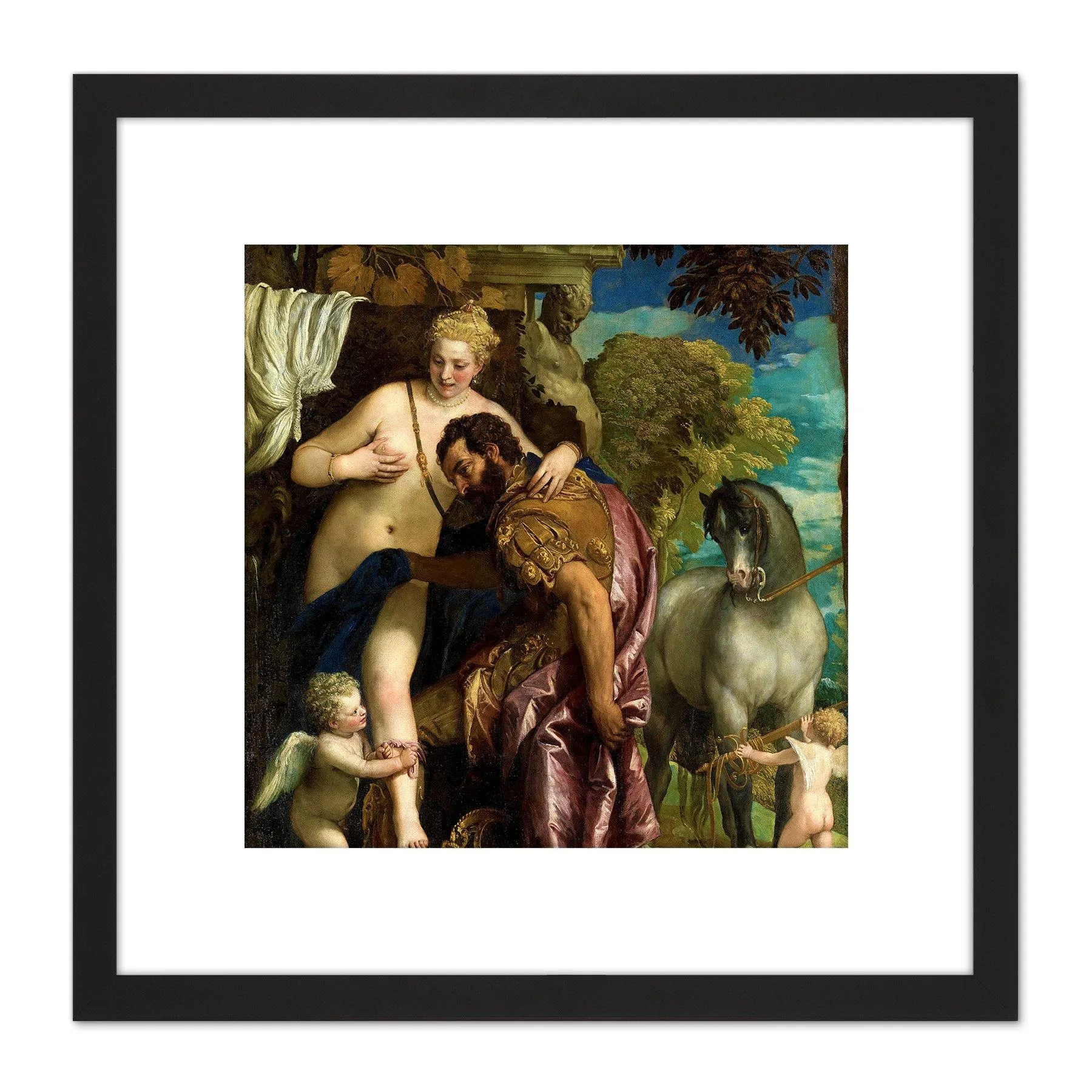 Wall Art & Pictures | Veronese Mars And Venus United By Love Painting 8X8 Inch Square Wooden Framed Wall Art Print Picture w