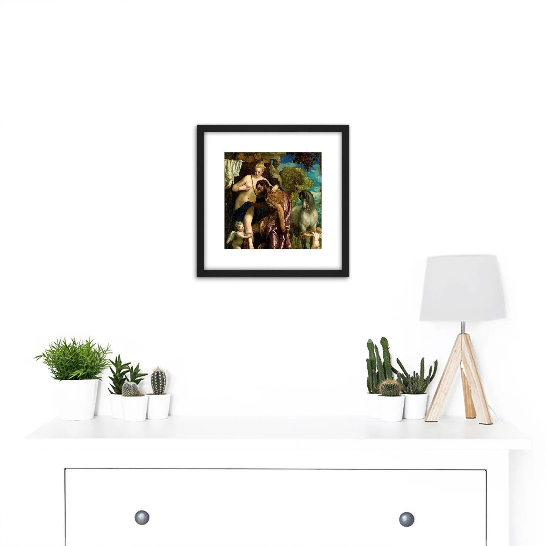 Wall Art & Pictures | Veronese Mars And Venus United By Love Painting 8X8 Inch Square Wooden Framed Wall Art Print Picture w