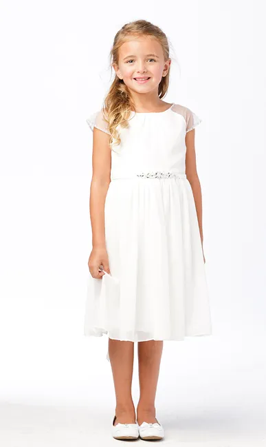 White chiffon with rhinestone belt dress