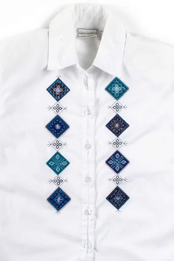 White Diamond Embroidered Button Up Shirt