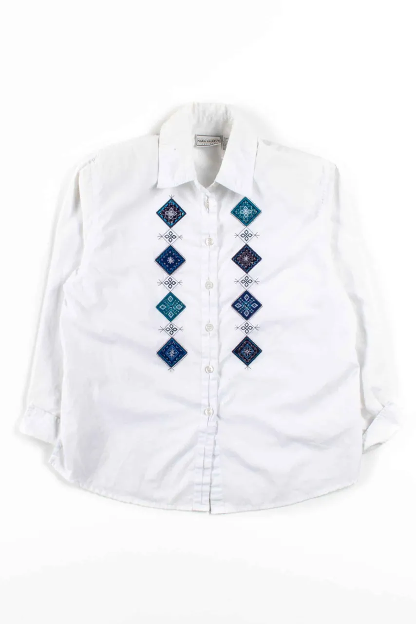 White Diamond Embroidered Button Up Shirt