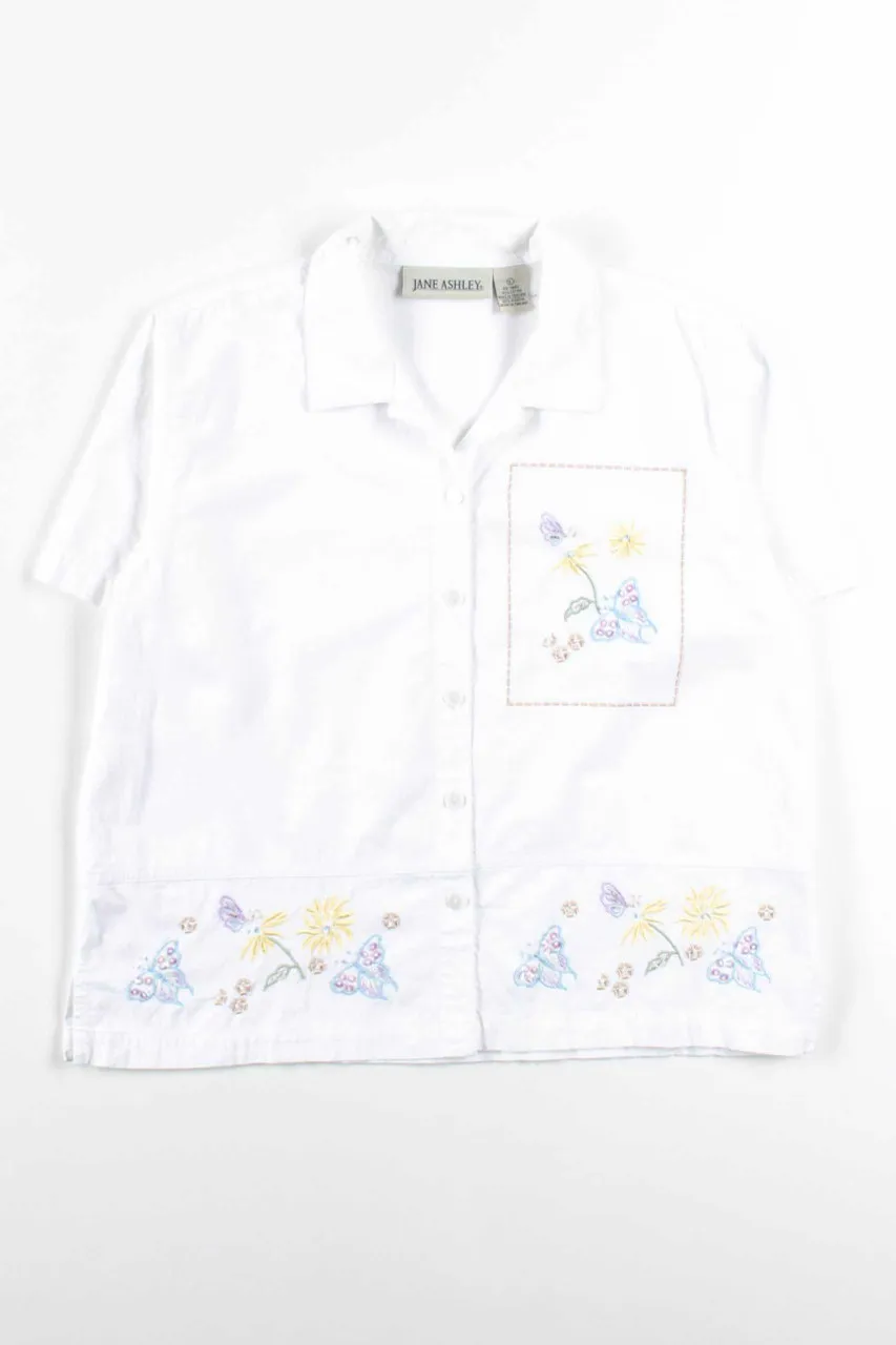 White Floral Button Up