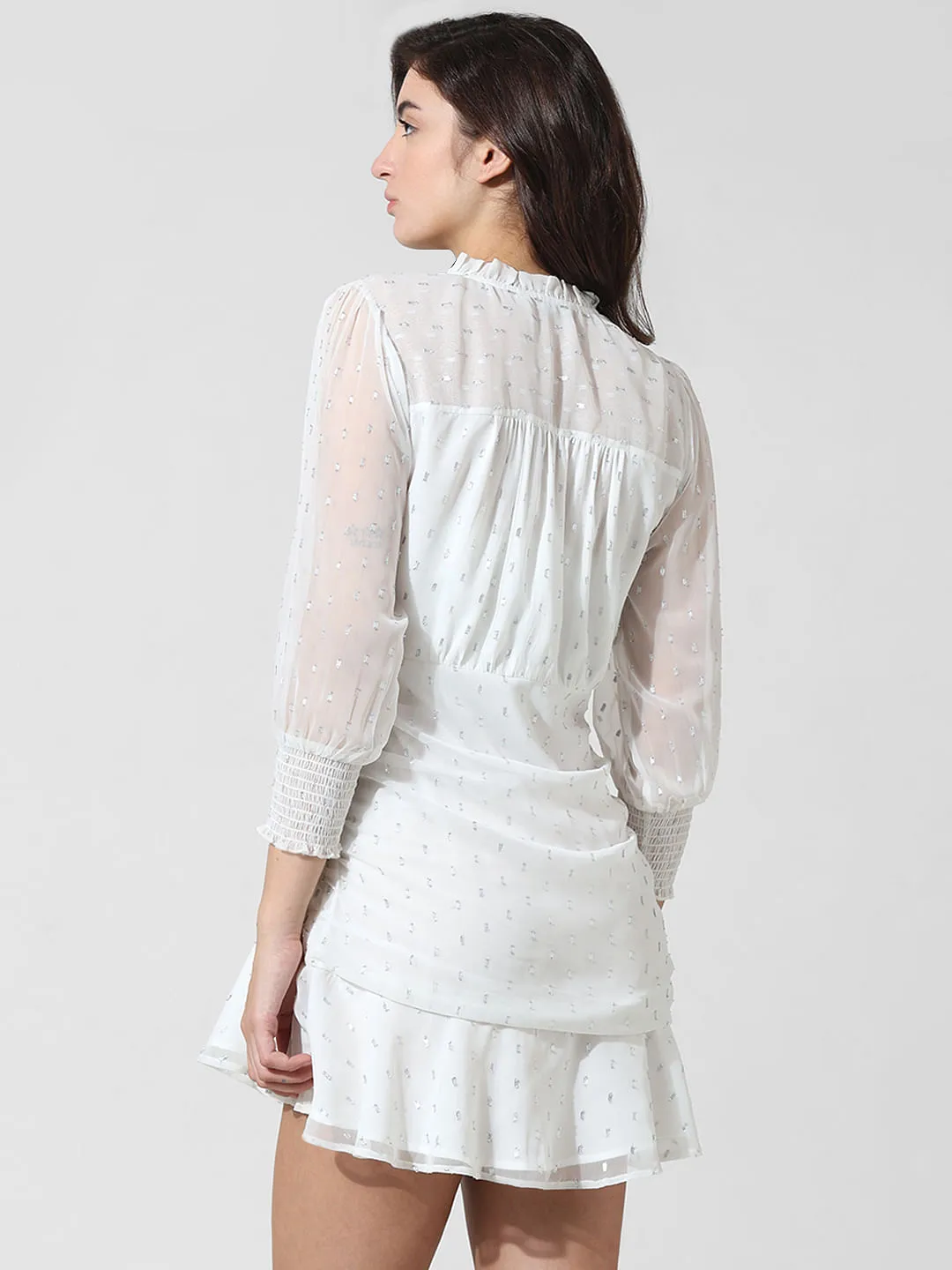 White Textured Weave Wrap Dress