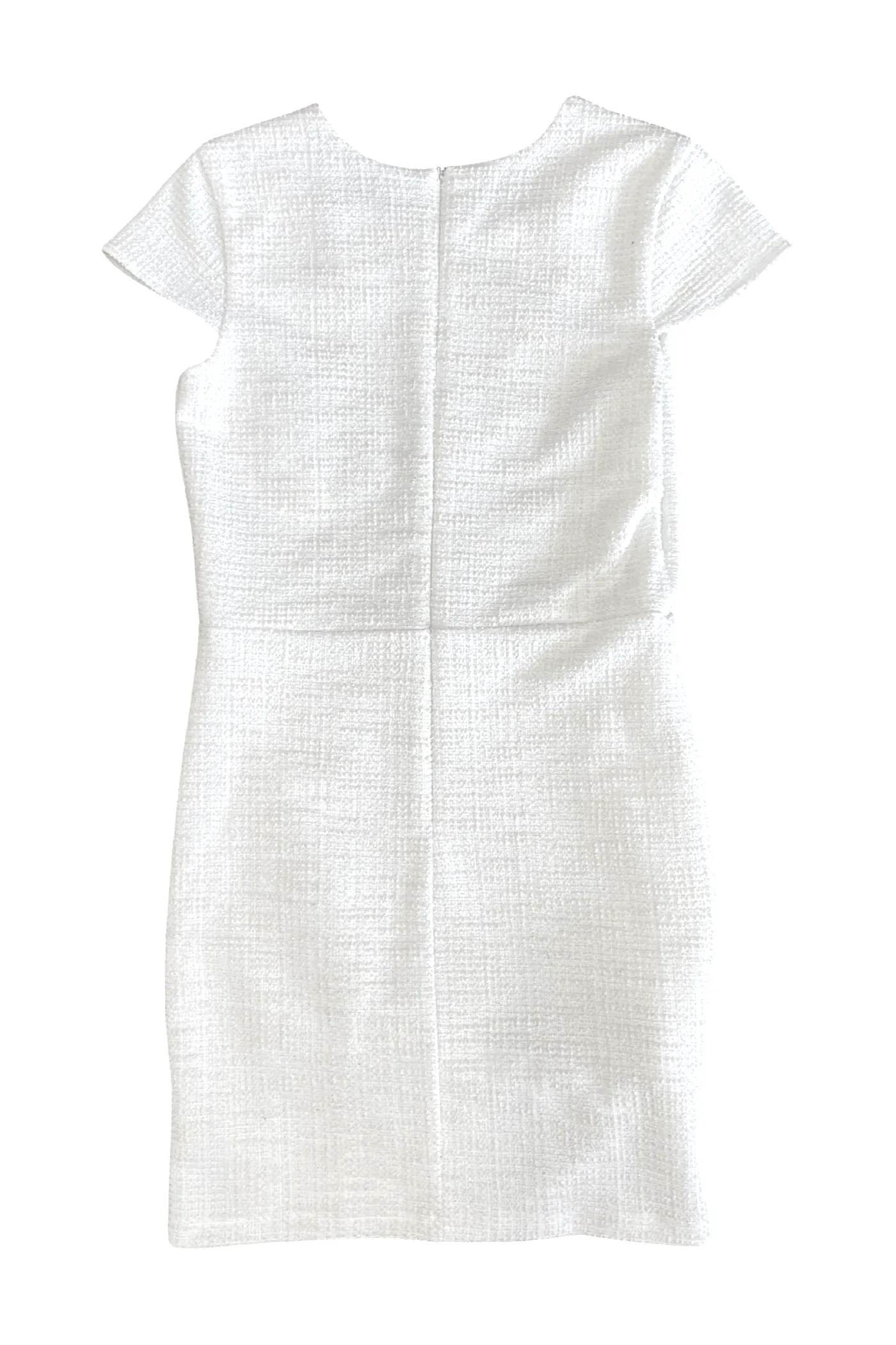 White Tweed Cap Sleeve Ruched Dress